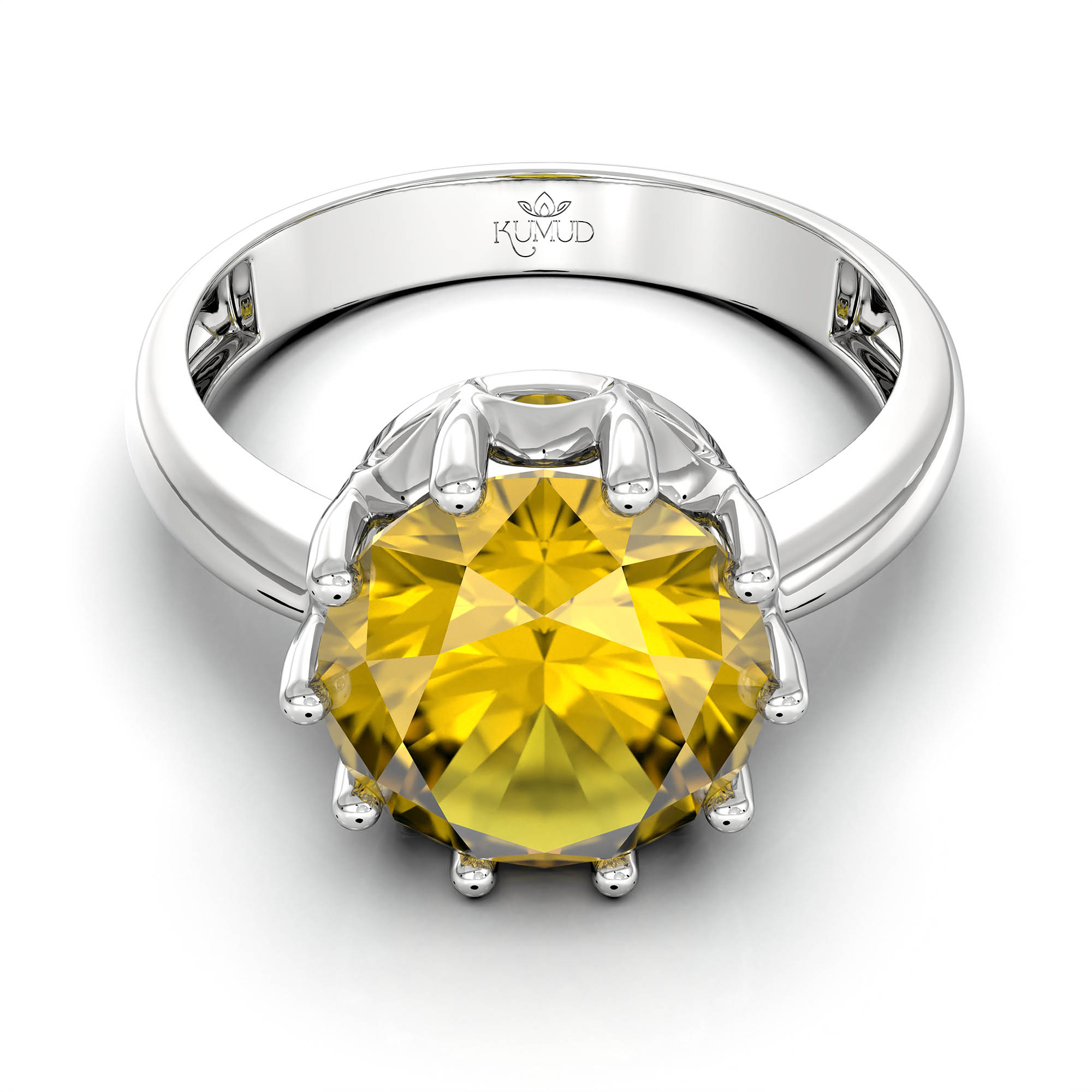 Yellow Sapphire (Pukhraj) Ring for Women in 925 Sterling Silver – Oval 9x8 mm, Prong Setting, 1.8 g (Design KF-9) thumbnail