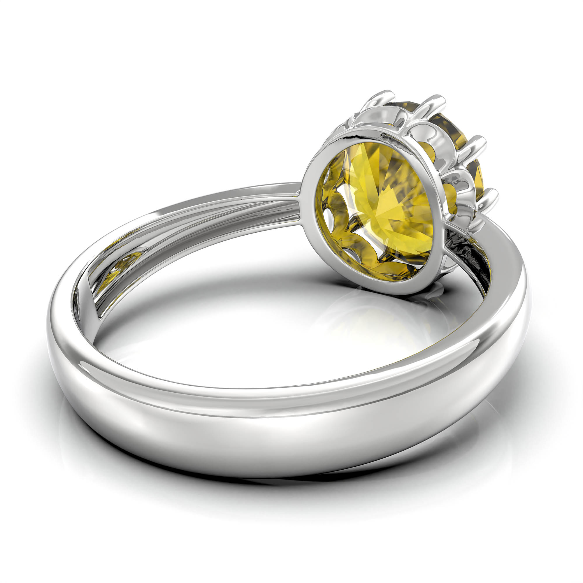 Yellow Sapphire (Pukhraj) Ring for Women in 925 Sterling Silver – Oval 9x8 mm, Prong Setting, 1.8 g (Design KF-9) thumbnail