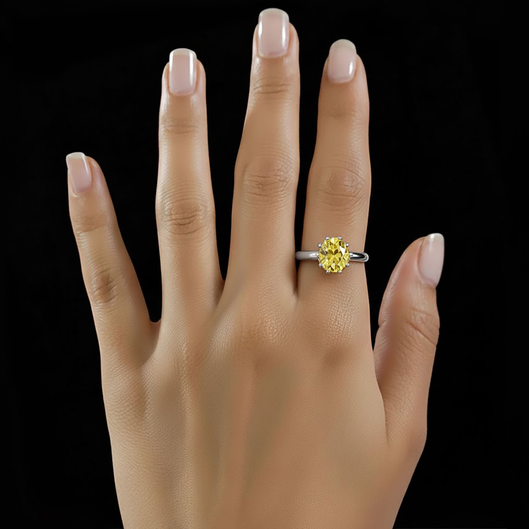 Yellow Sapphire (Pukhraj) Ring for Women in 925 Sterling Silver – Oval 9x8 mm, Prong Setting, 1.8 g (Design KF-9) thumbnail