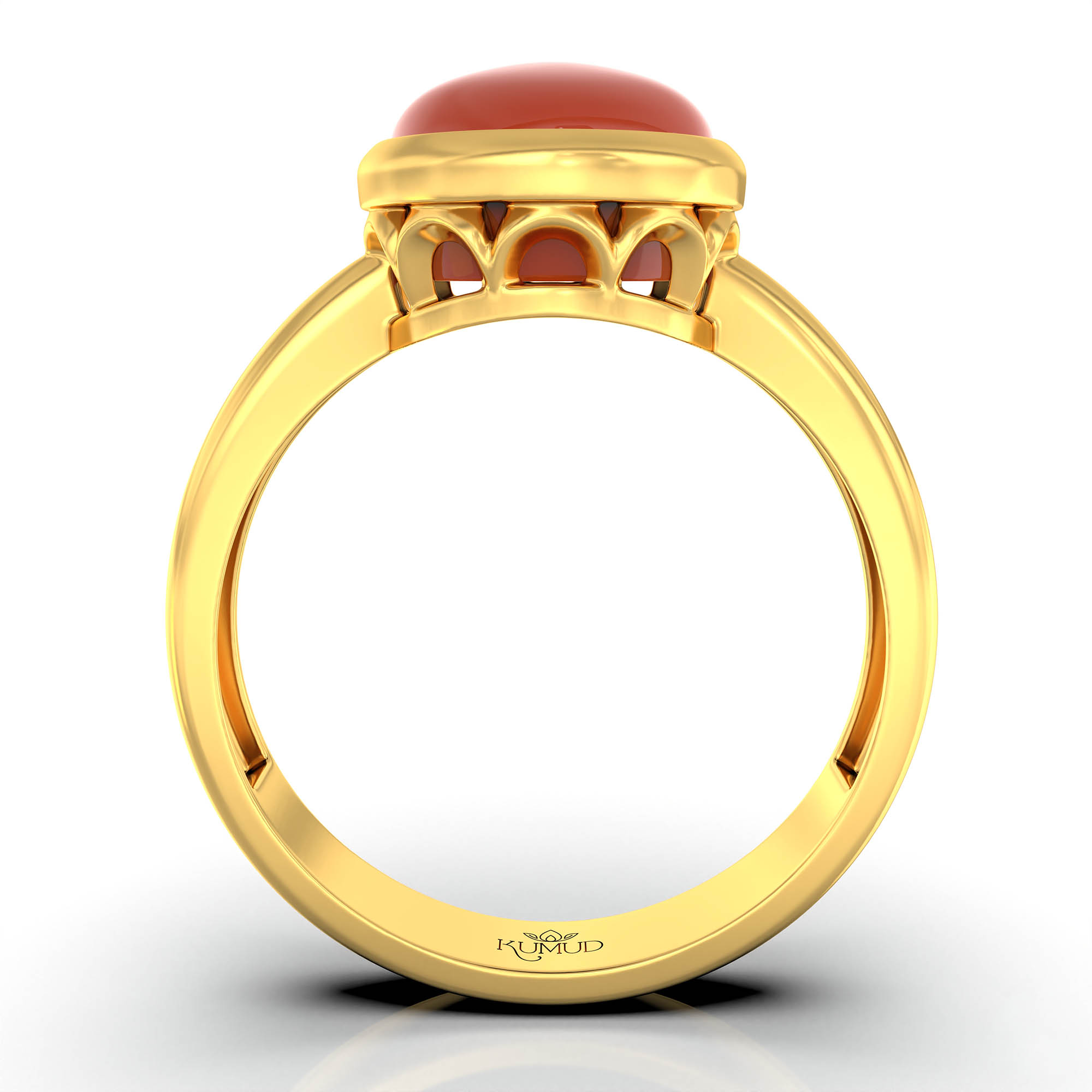 Red Coral (Moonga) Ring for Women in 22K Yellow Gold – Oval Cabochon 9x8 mm, Bezel Setting, 3 g (Design KF-9) thumbnail