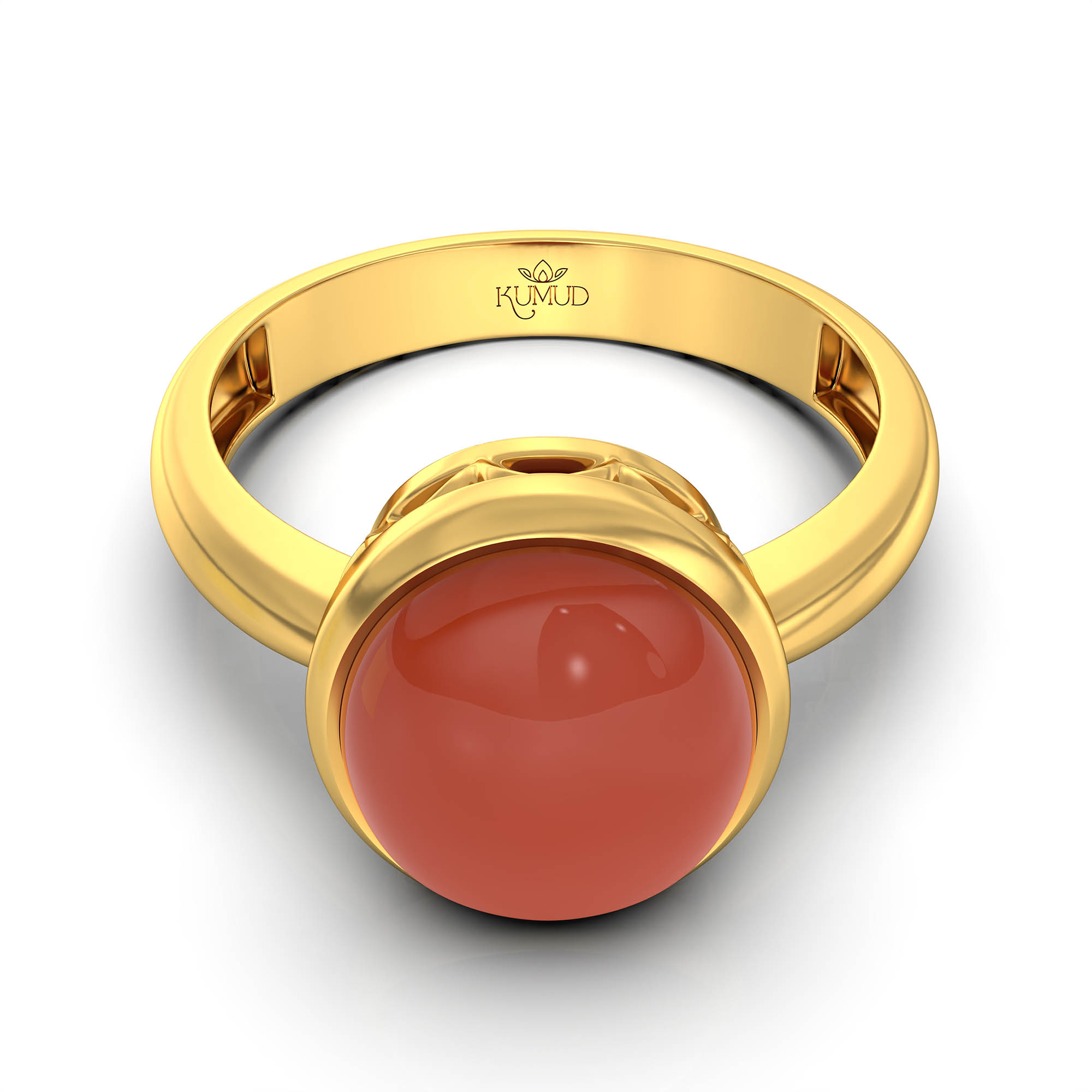 Red Coral (Moonga) Ring for Women in 22K Yellow Gold – Oval Cabochon 9x8 mm, Bezel Setting, 3 g (Design KF-9) thumbnail