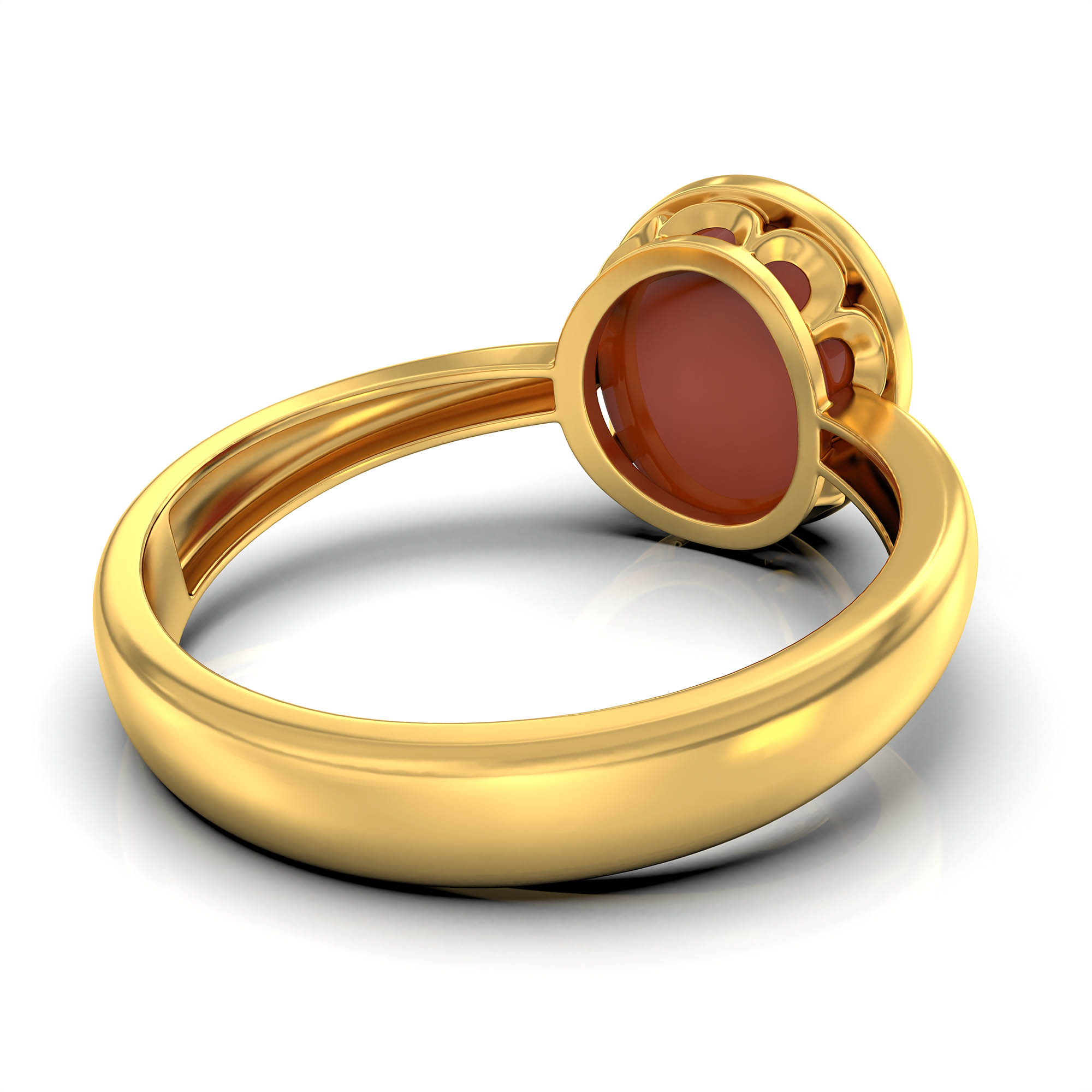 Red Coral (Moonga) Ring for Women in 22K Yellow Gold – Oval Cabochon 9x8 mm, Bezel Setting, 3 g (Design KF-9) thumbnail