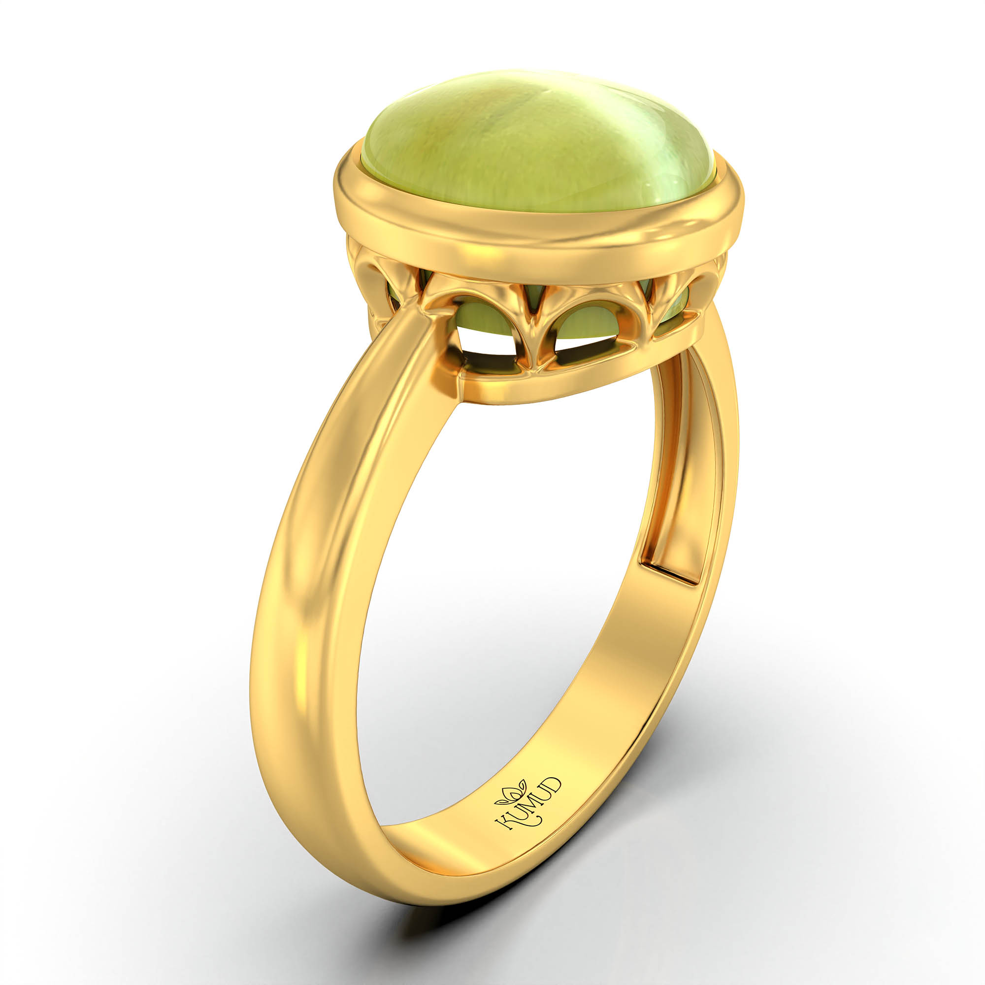 Cat's Eye (Lehsunia) Ring for Women in 22K Yellow Gold – Oval Cabochon 9x8 mm, Bezel Setting, 3 g (Design KF-9) thumbnail