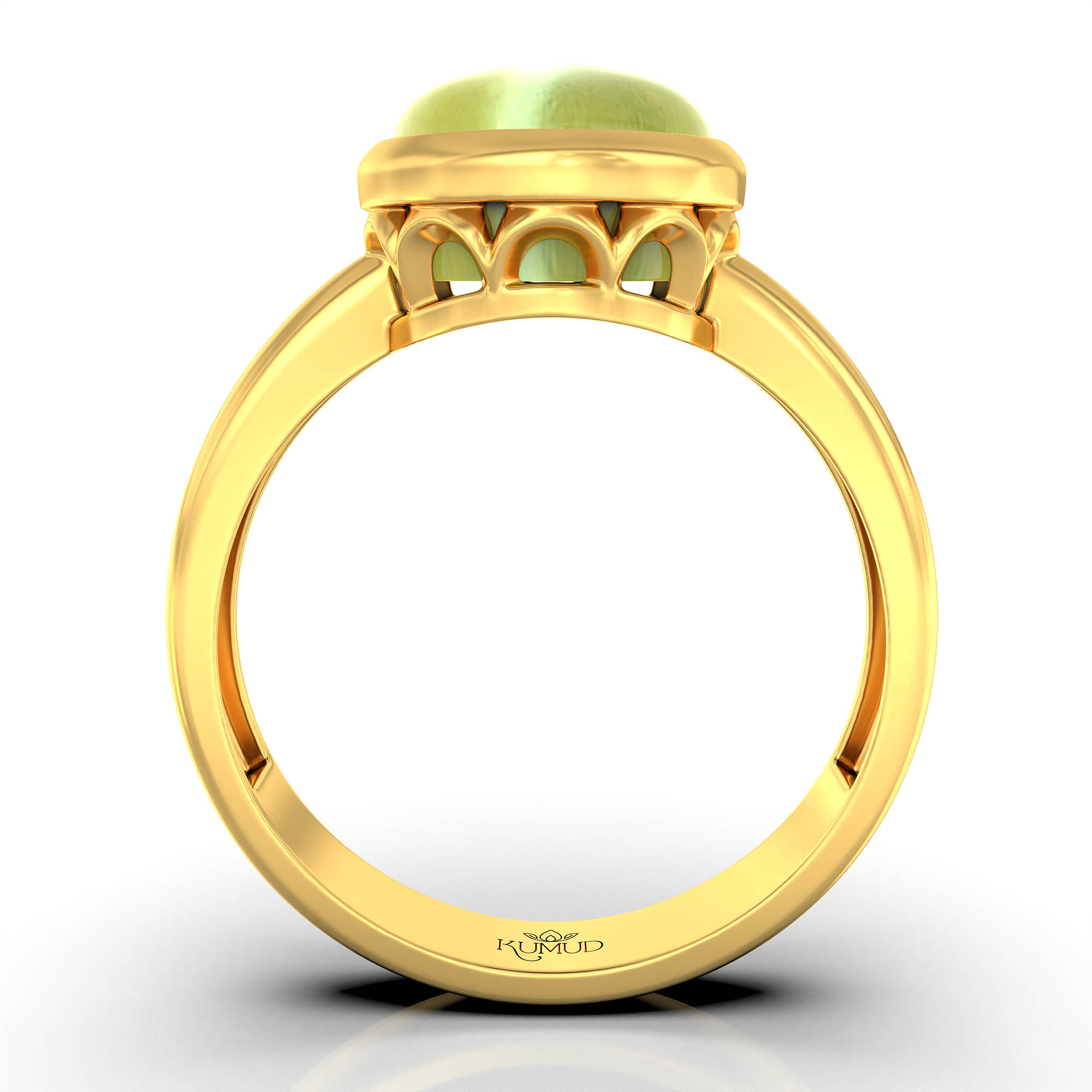Cat's Eye (Lehsunia) Ring for Women in 22K Yellow Gold – Oval Cabochon 9x8 mm, Bezel Setting, 3 g (Design KF-9) thumbnail