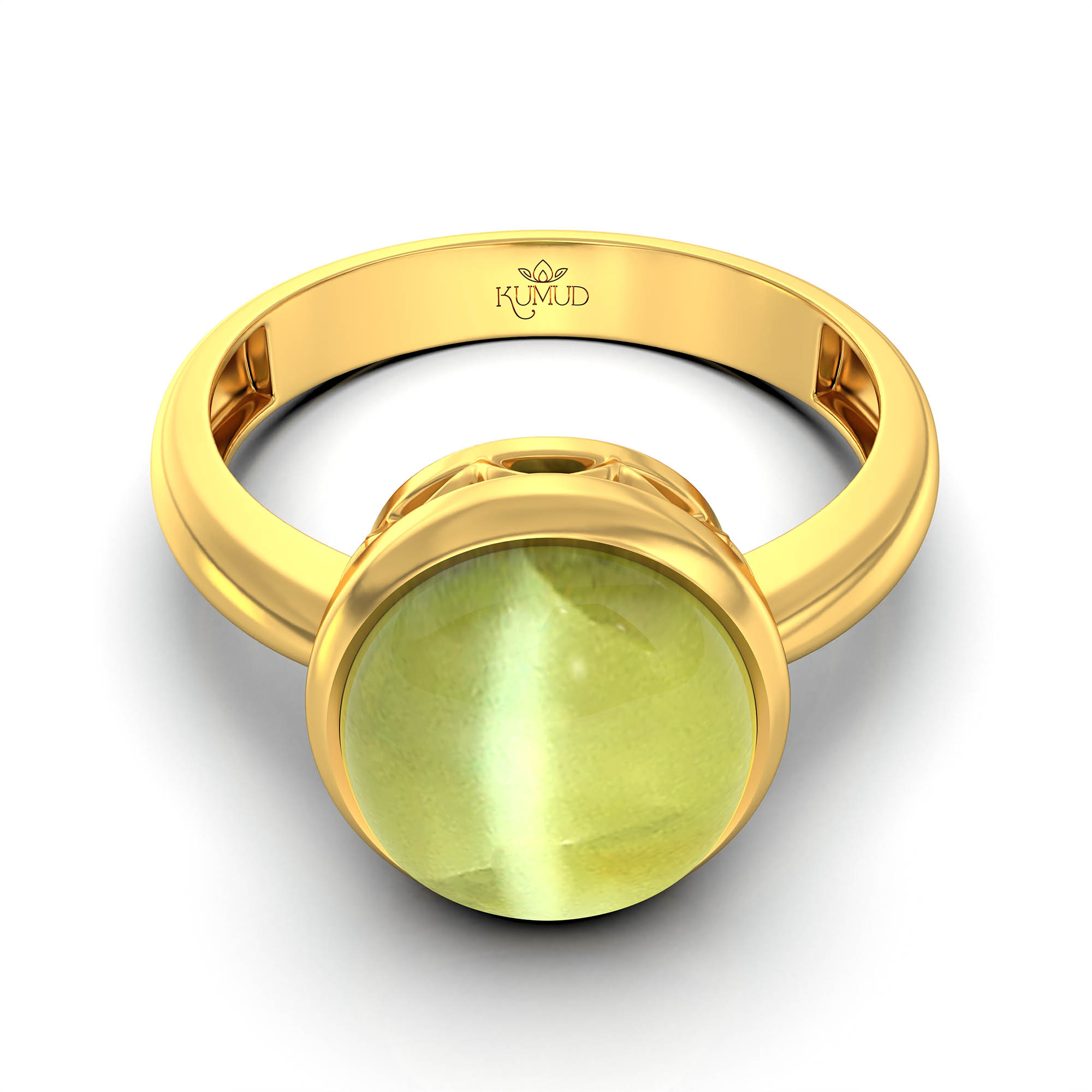 Cat's Eye (Lehsunia) Ring for Women in 22K Yellow Gold – Oval Cabochon 9x8 mm, Bezel Setting, 3 g (Design KF-9) thumbnail