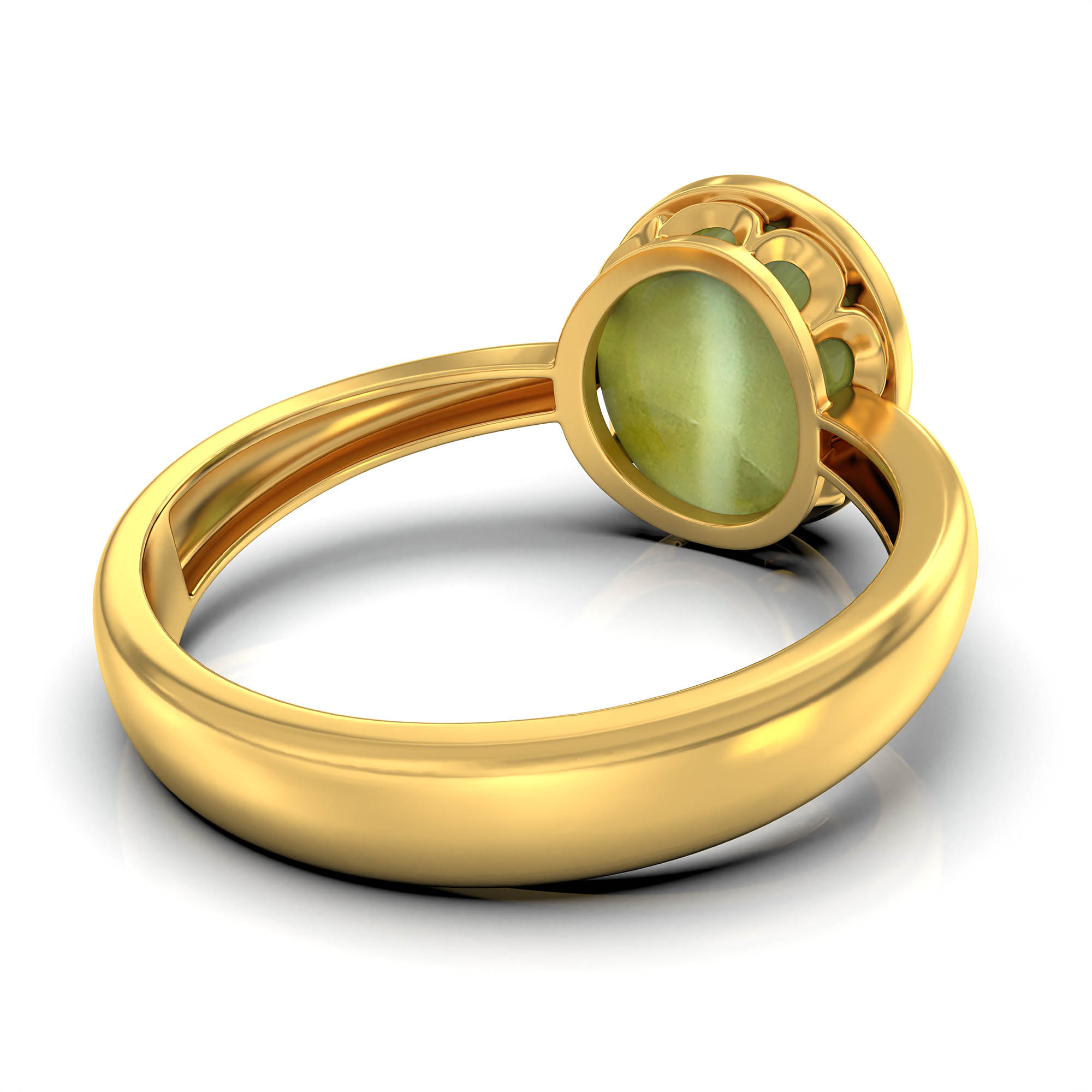 Cat's Eye (Lehsunia) Ring for Women in 22K Yellow Gold – Oval Cabochon 9x8 mm, Bezel Setting, 3 g (Design KF-9) thumbnail