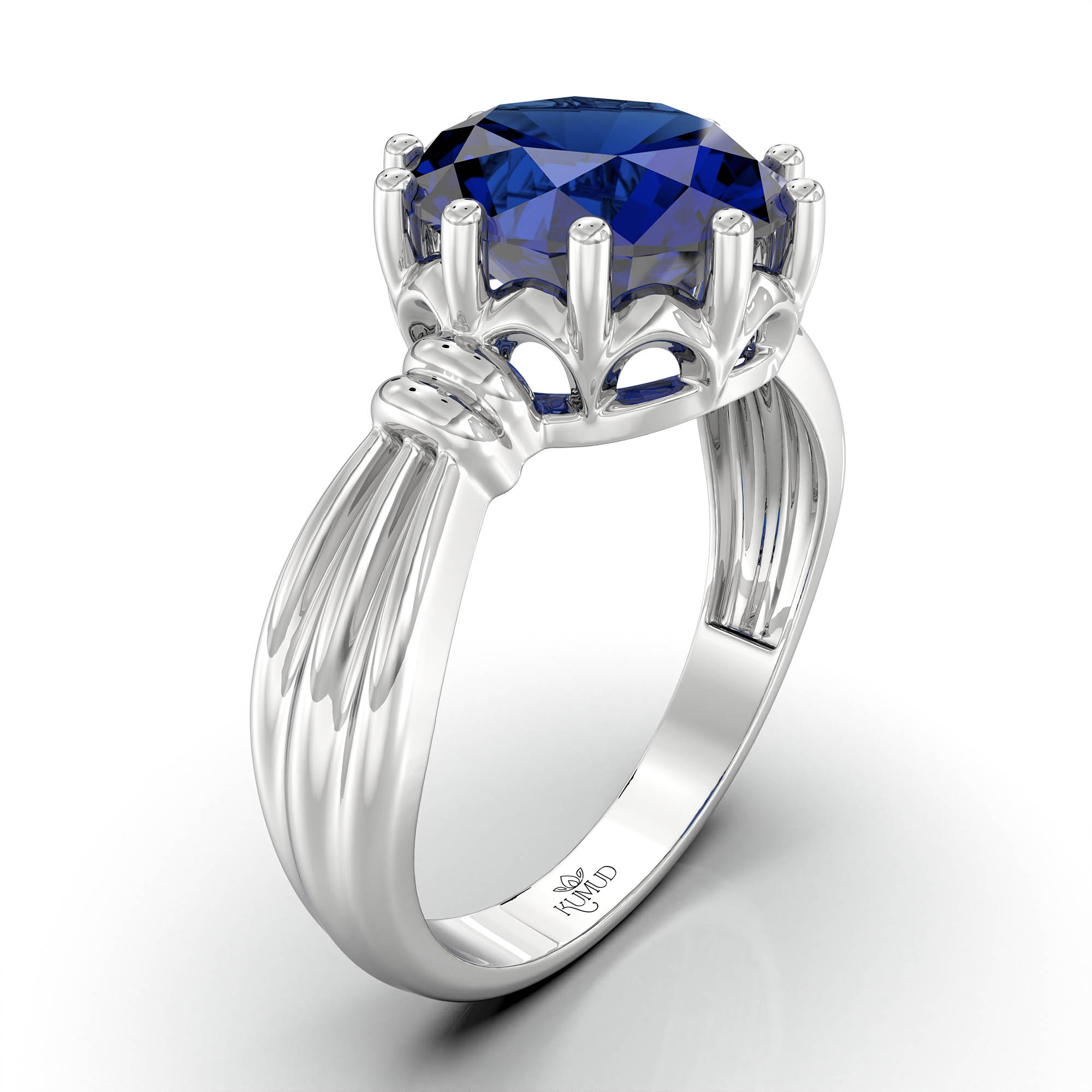 Blue Sapphire (Neelam) Ring for Women in 18K White Gold – Oval 9x8 mm, Prong Setting, 3 g (Design KF-10) thumbnail
