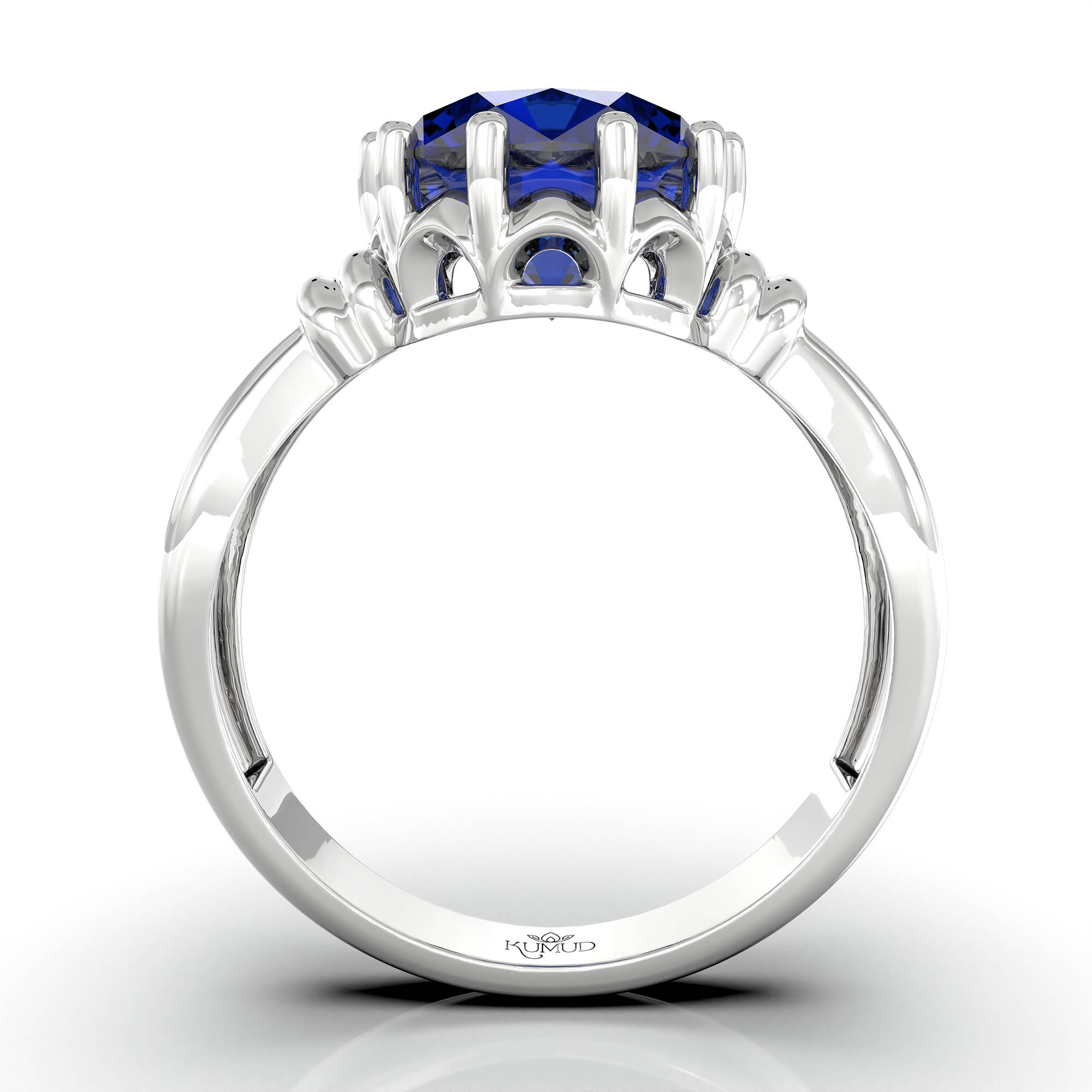 Blue Sapphire (Neelam) Ring for Women in 18K White Gold – Oval 9x8 mm, Prong Setting, 3 g (Design KF-10) thumbnail