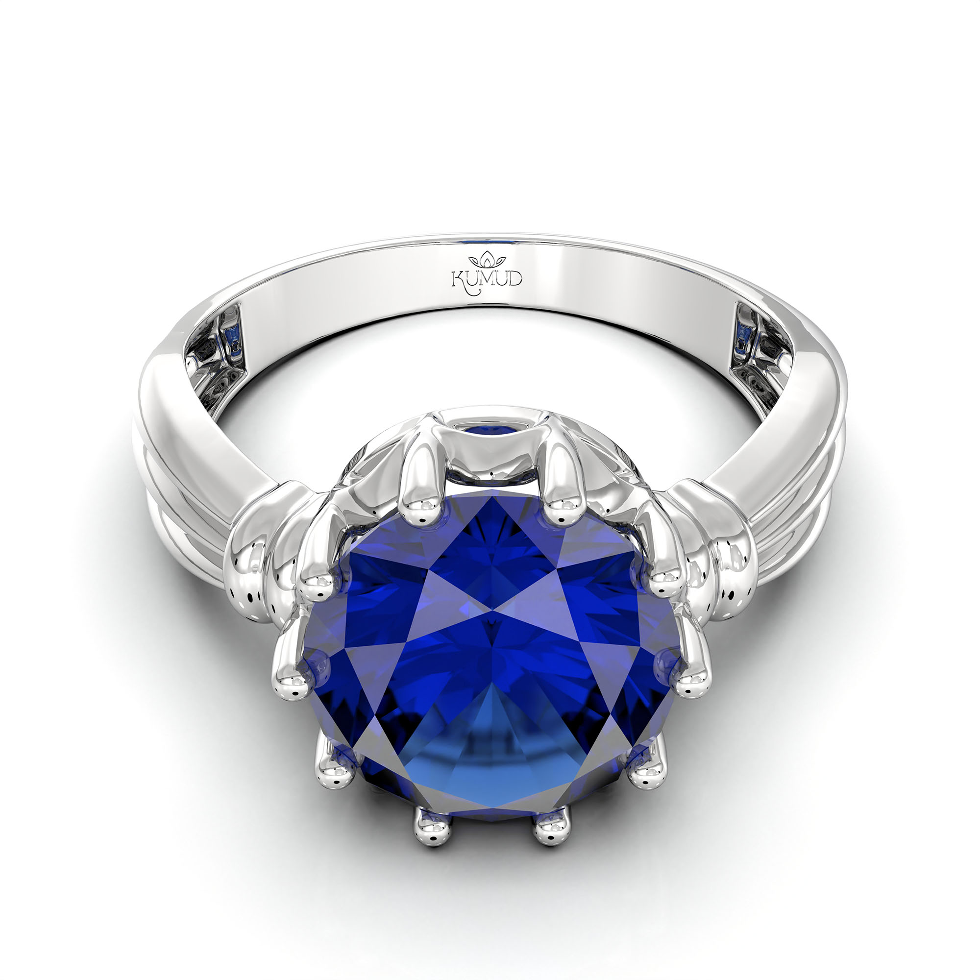 Blue Sapphire (Neelam) Ring for Women in 18K White Gold – Oval 9x8 mm, Prong Setting, 3 g (Design KF-10) thumbnail