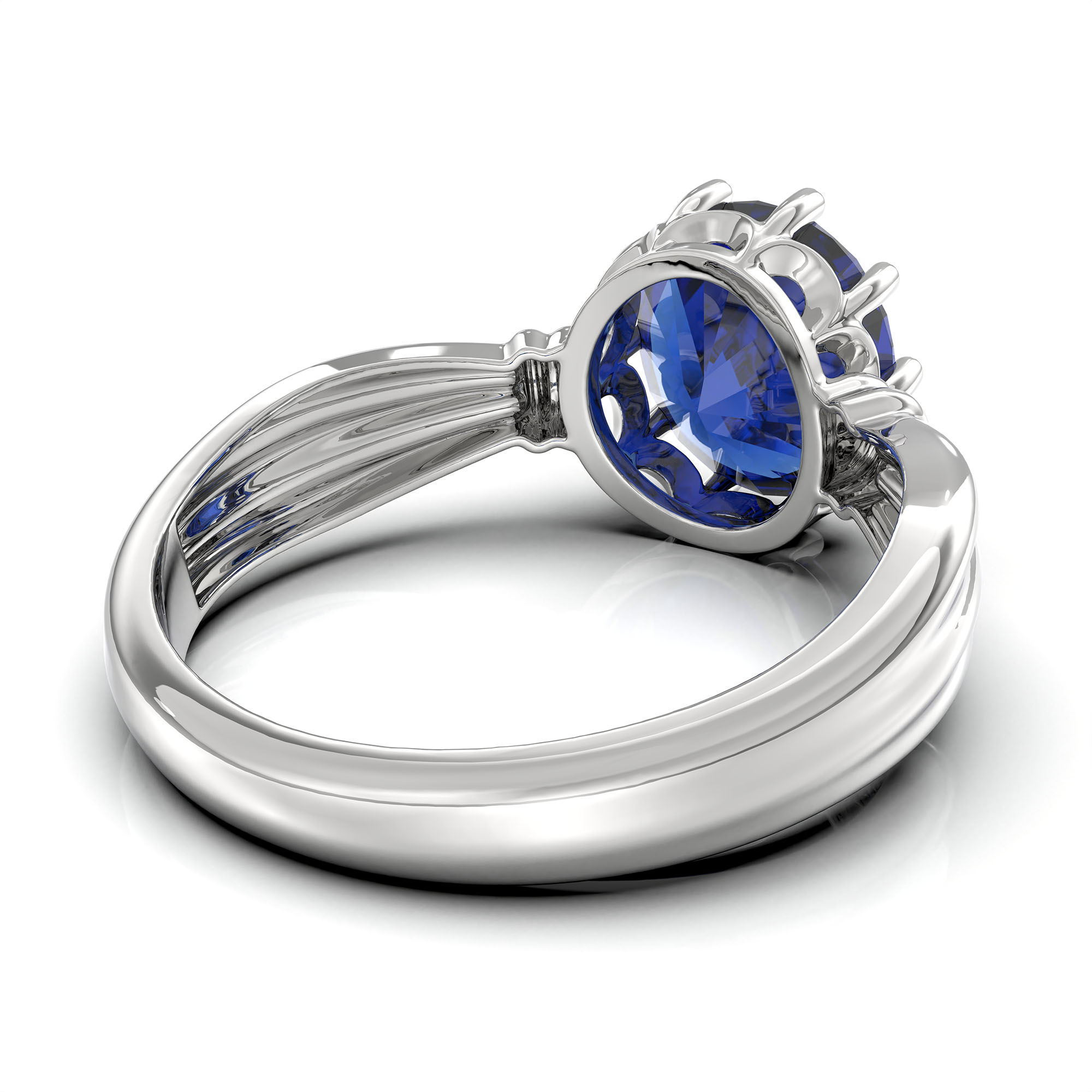 Blue Sapphire (Neelam) Ring for Women in 18K White Gold – Oval 9x8 mm, Prong Setting, 3 g (Design KF-10) thumbnail