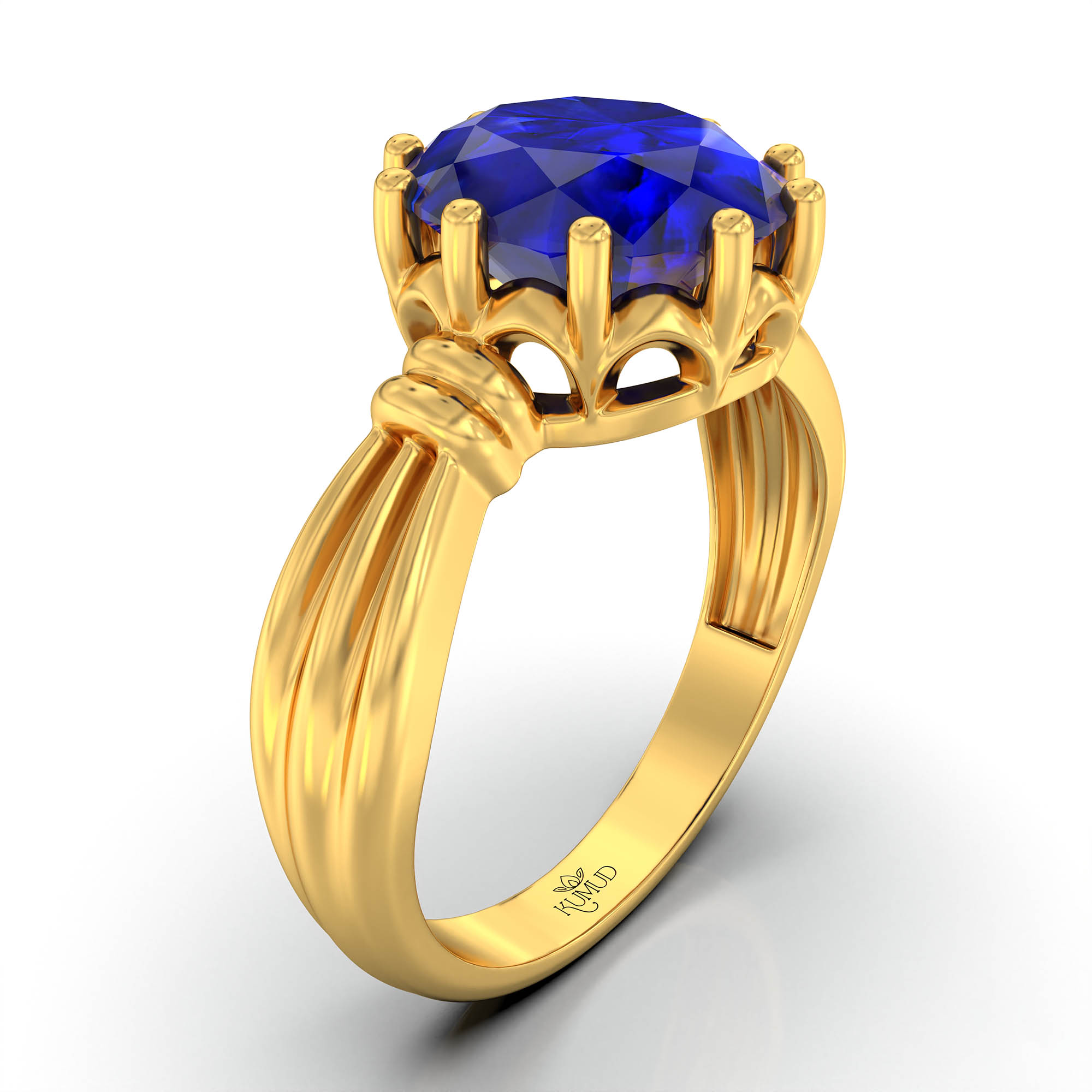 Blue Sapphire (Neelam) Ring for Women in 22K Yellow Gold – Oval 9x8 mm, Prong Setting, 3 g (Design KF-10) thumbnail