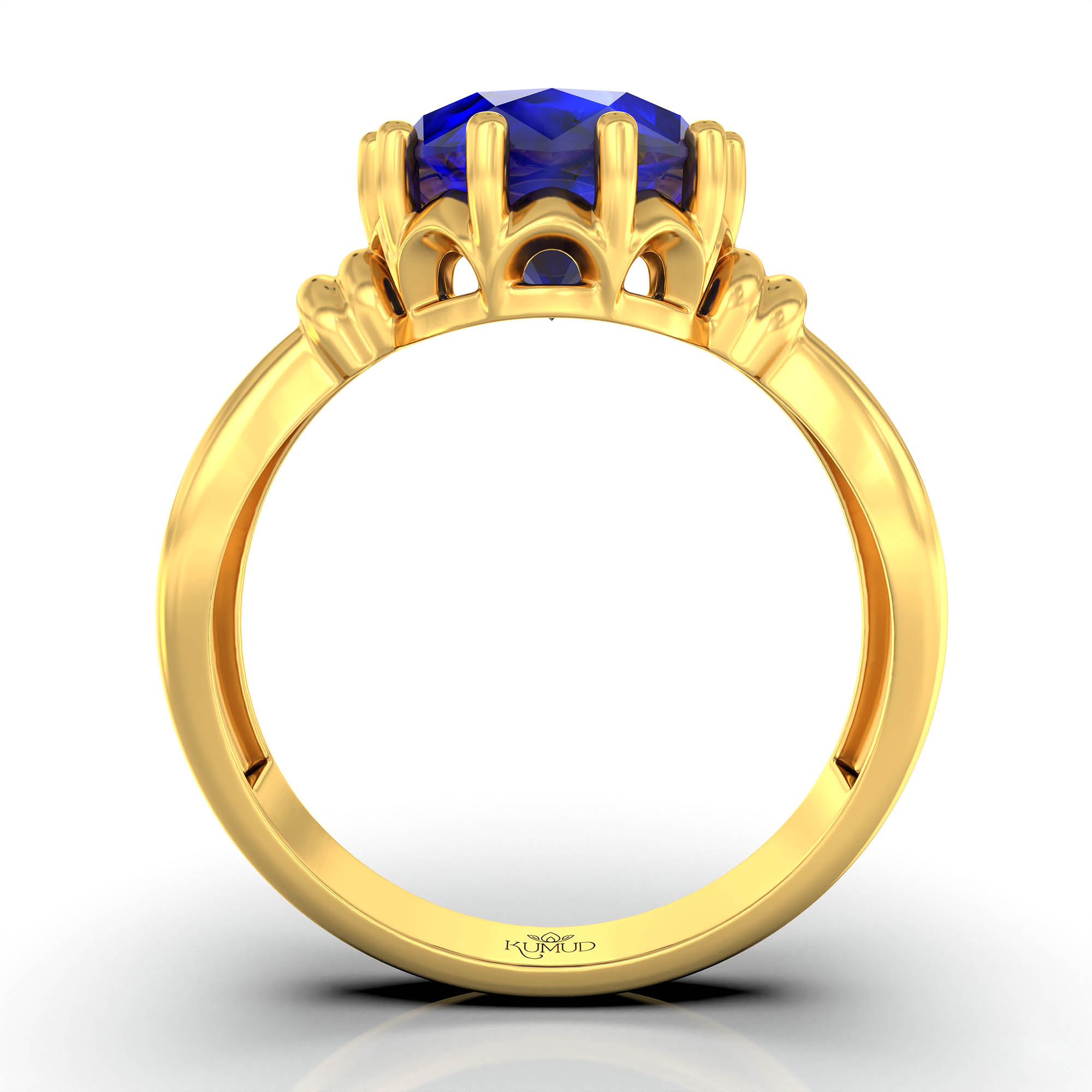 Blue Sapphire (Neelam) Ring for Women in 22K Yellow Gold – Oval 9x8 mm, Prong Setting, 3 g (Design KF-10) thumbnail