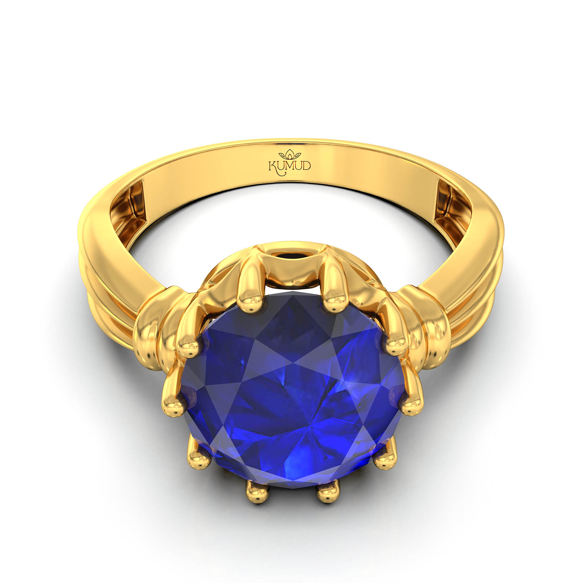 Blue Sapphire (Neelam) Ring for Women in 22K Yellow Gold – Oval 9x8 mm, Prong Setting, 3 g (Design KF-10) thumbnail