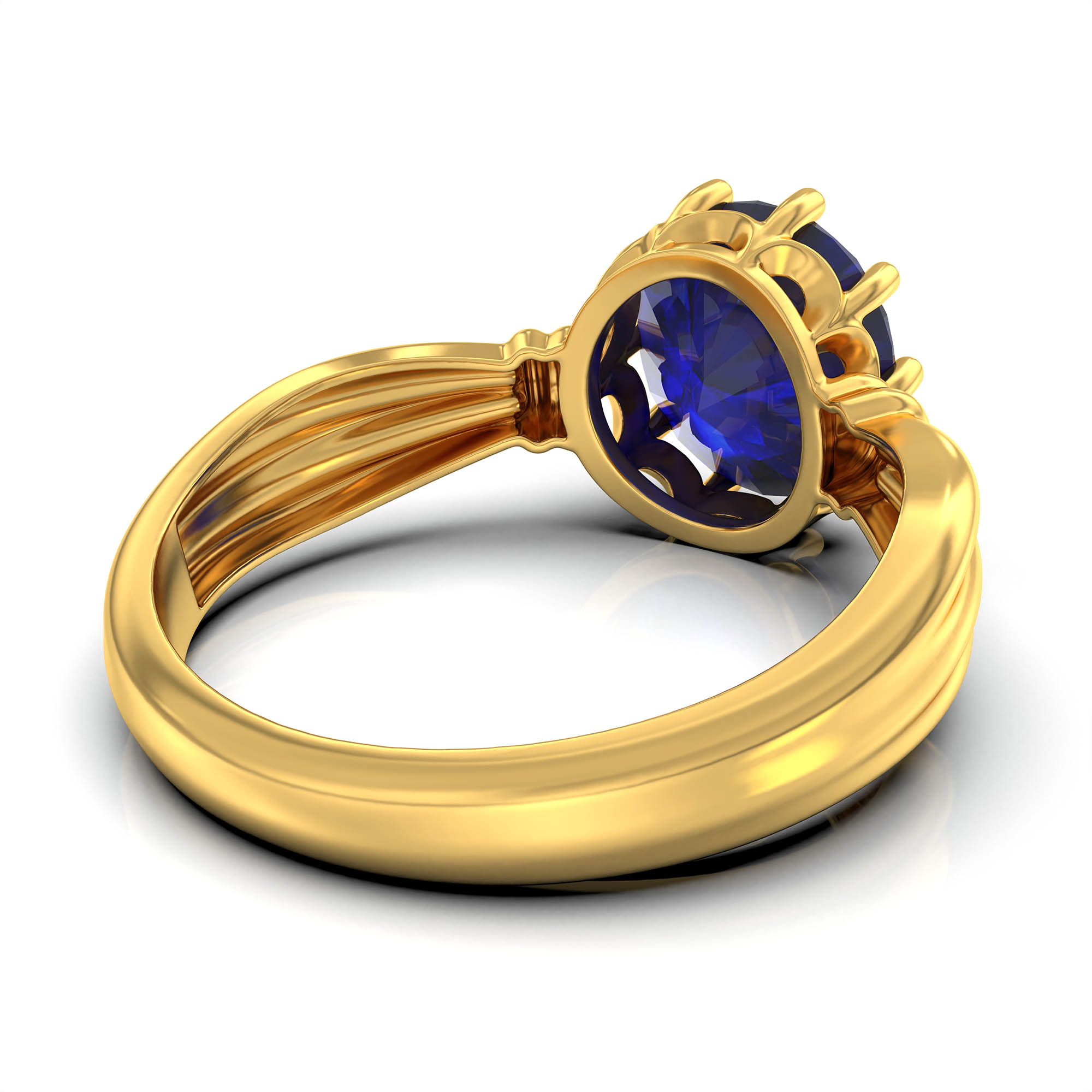Blue Sapphire (Neelam) Ring for Women in 22K Yellow Gold – Oval 9x8 mm, Prong Setting, 3 g (Design KF-10) thumbnail