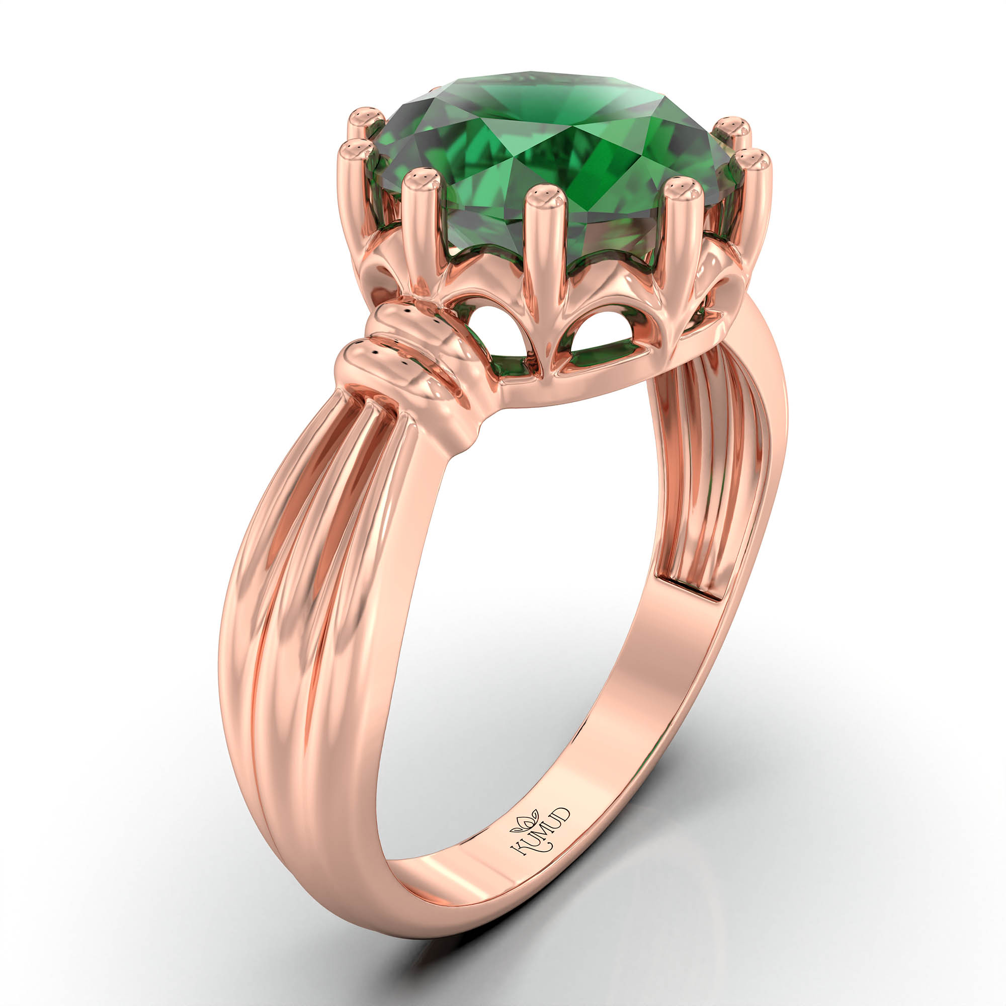 Emerald (Panna) Ring for Women in 18K Rose Gold – Oval 9x8 mm, Prong Setting, 3 g (Design KF-10) thumbnail