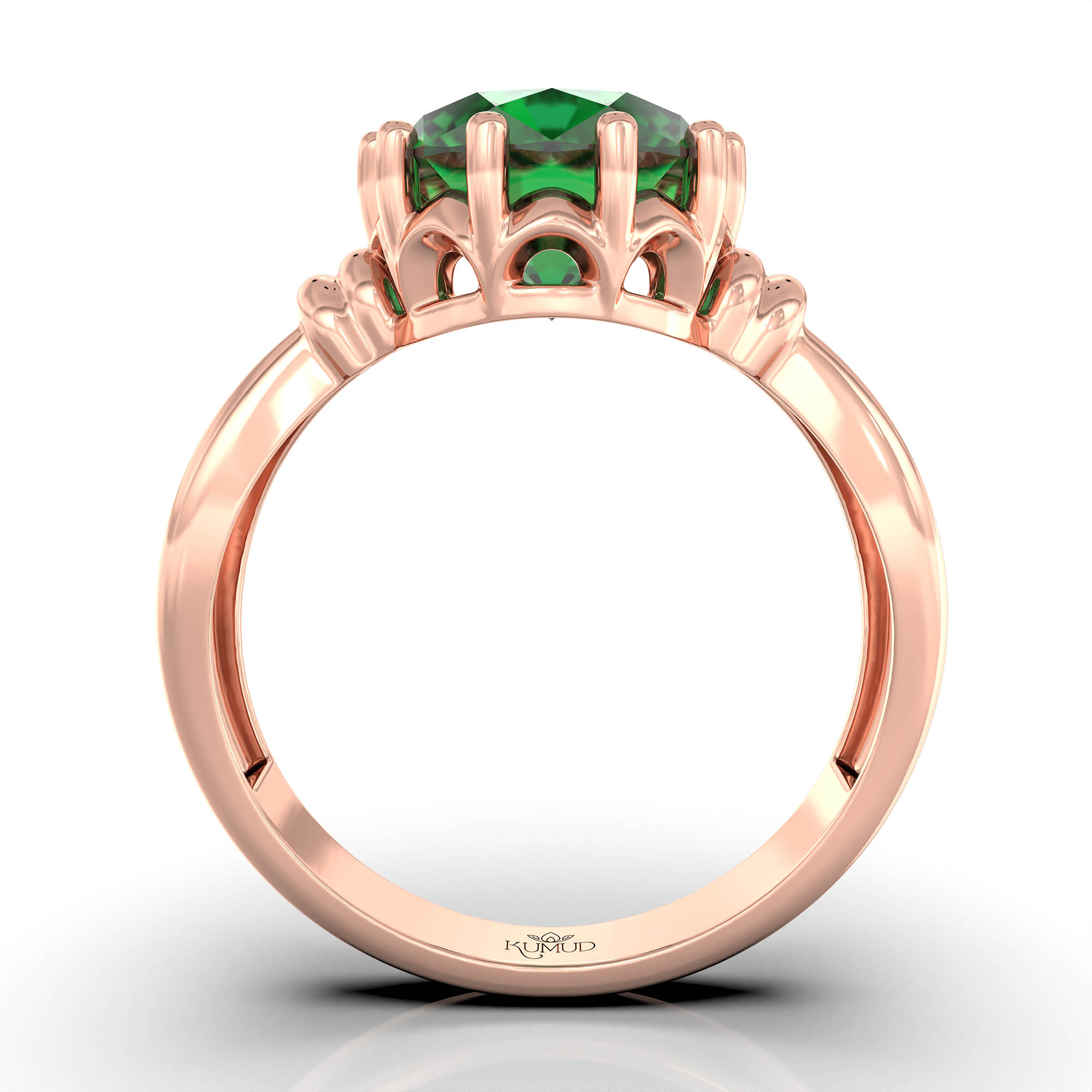 Emerald (Panna) Ring for Women in 18K Rose Gold – Oval 9x8 mm, Prong Setting, 3 g (Design KF-10) thumbnail