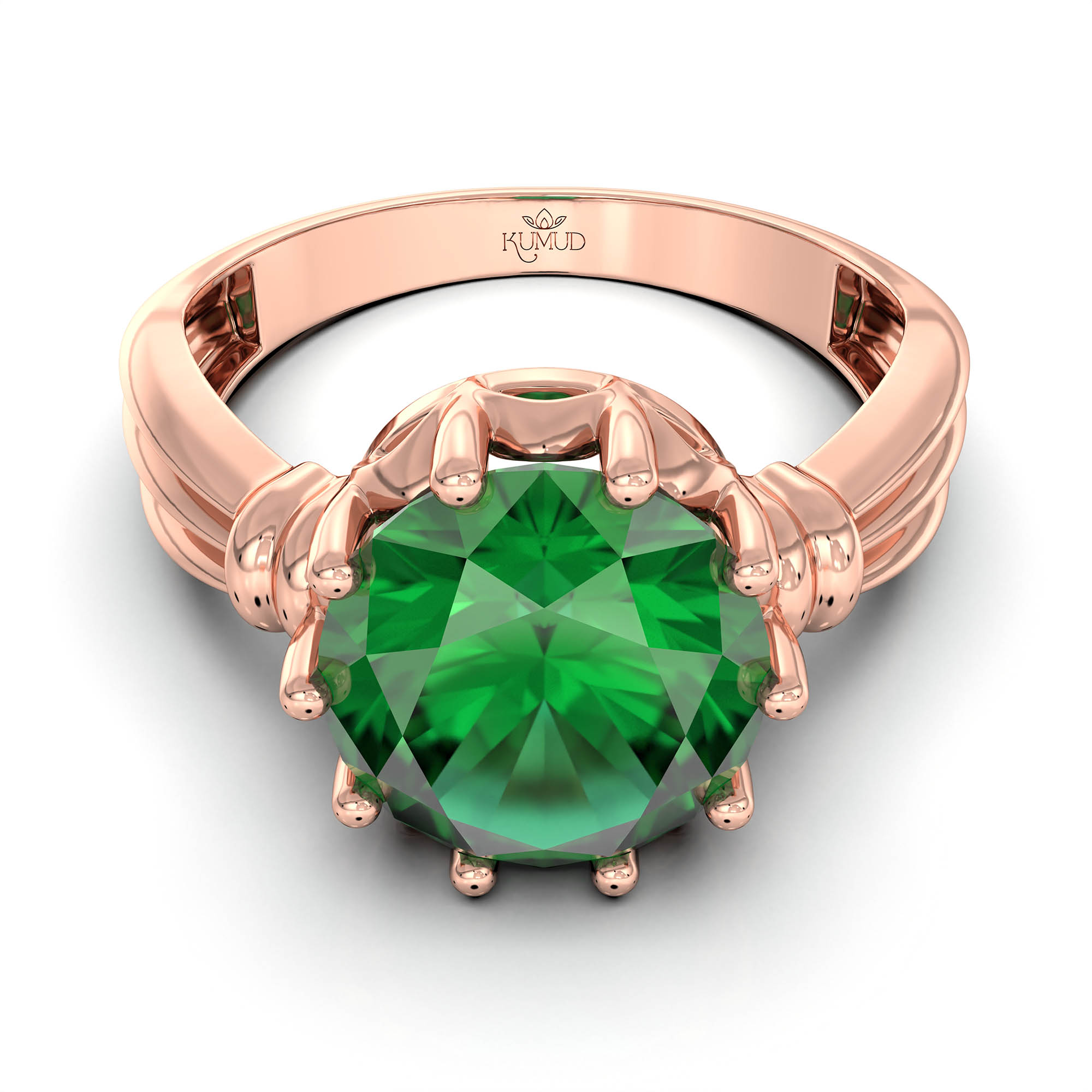 Emerald (Panna) Ring for Women in 18K Rose Gold – Oval 9x8 mm, Prong Setting, 3 g (Design KF-10) thumbnail