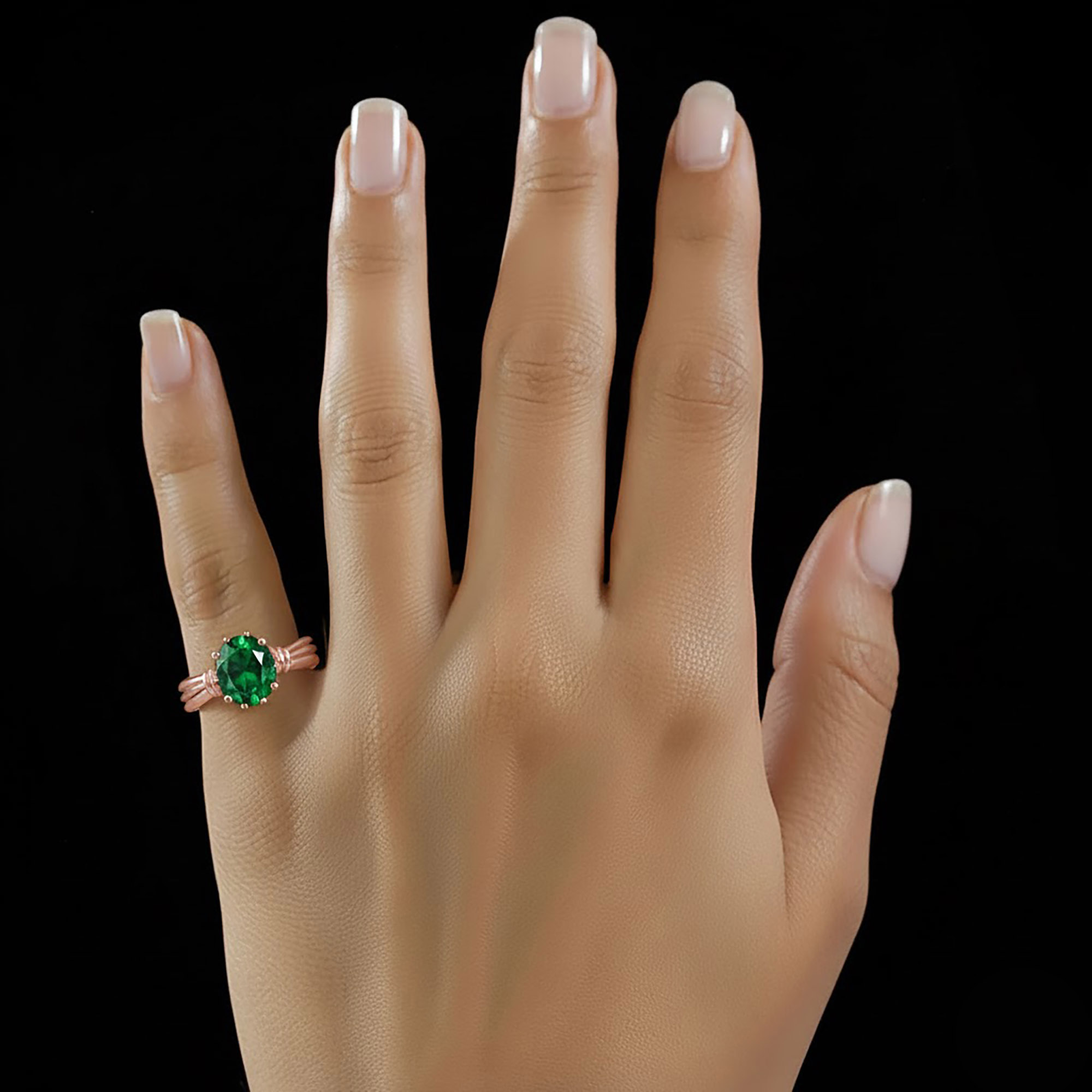 Emerald (Panna) Ring for Women in 18K Rose Gold – Oval 9x8 mm, Prong Setting, 3 g (Design KF-10) thumbnail