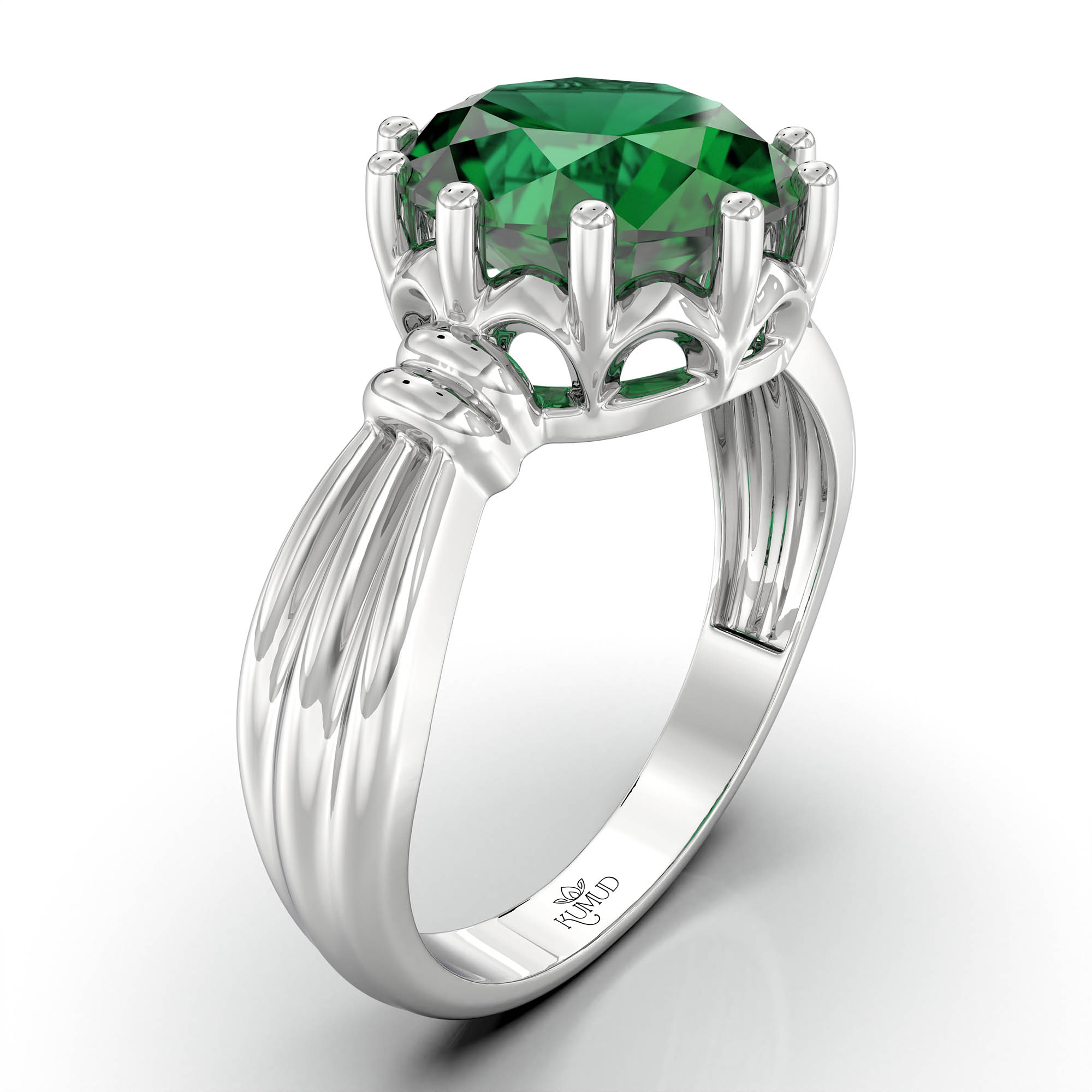 Emerald (Panna) Ring for Women in 925 Sterling Silver – Oval 9x8 mm, Prong Setting, 1.8 g (Design KF-10) thumbnail