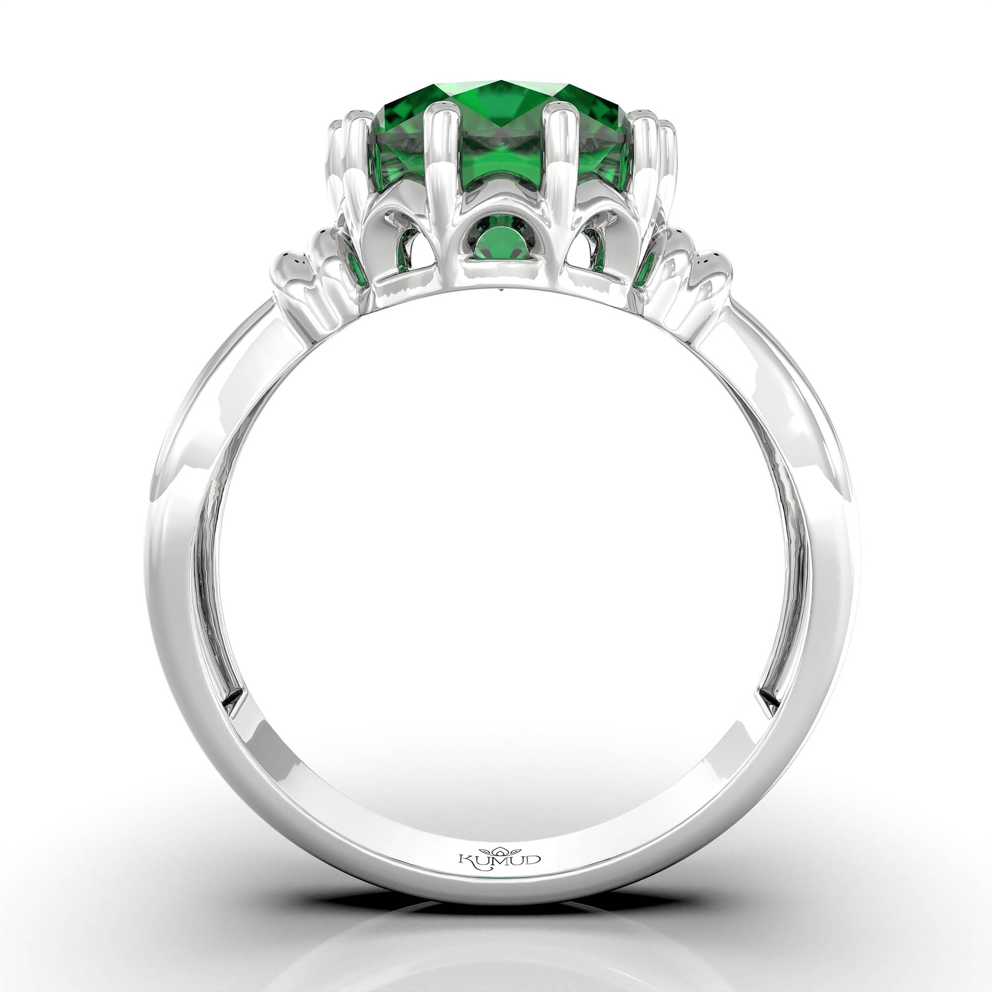 Emerald (Panna) Ring for Women in 925 Sterling Silver – Oval 9x8 mm, Prong Setting, 1.8 g (Design KF-10) thumbnail