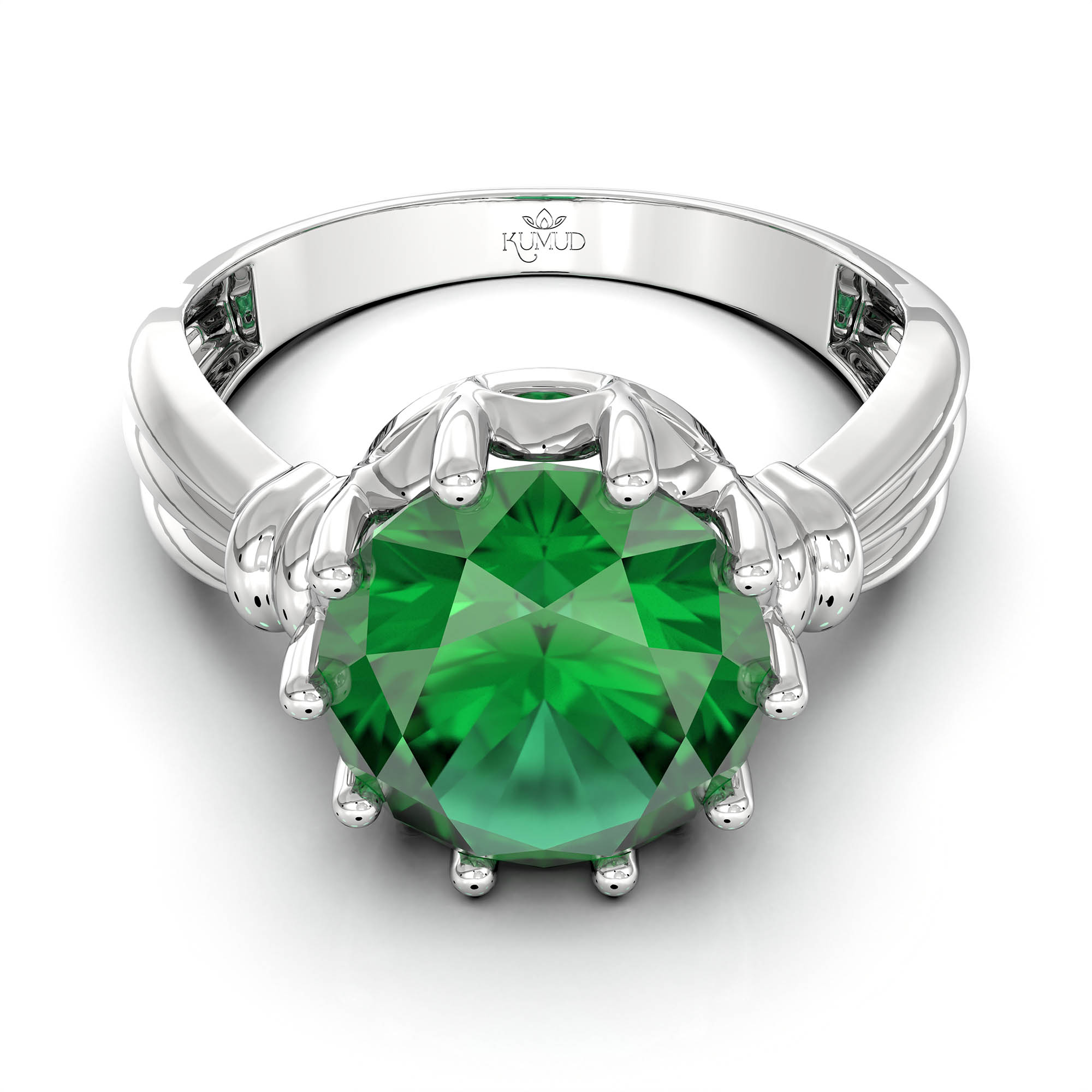 Emerald (Panna) Ring for Women in 925 Sterling Silver – Oval 9x8 mm, Prong Setting, 1.8 g (Design KF-10) thumbnail