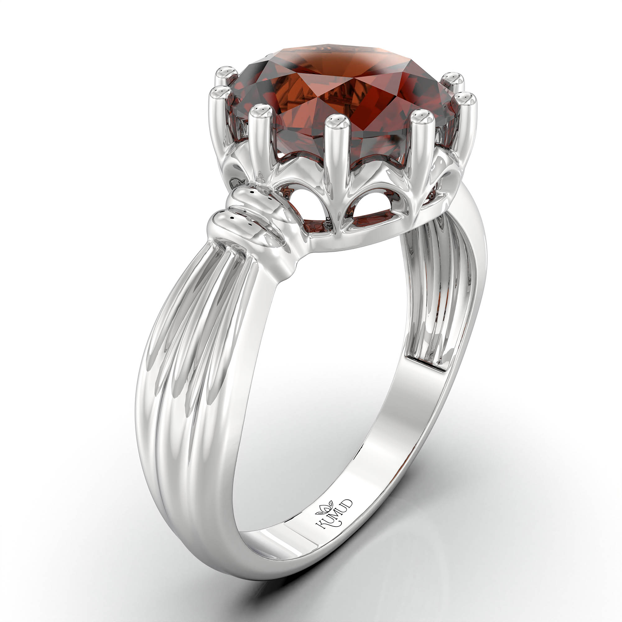 Hessonite (Gomed) Ring for Women in 18K White Gold – Oval 9x8 mm, Prong Setting, 3 g (Design KF-10) thumbnail