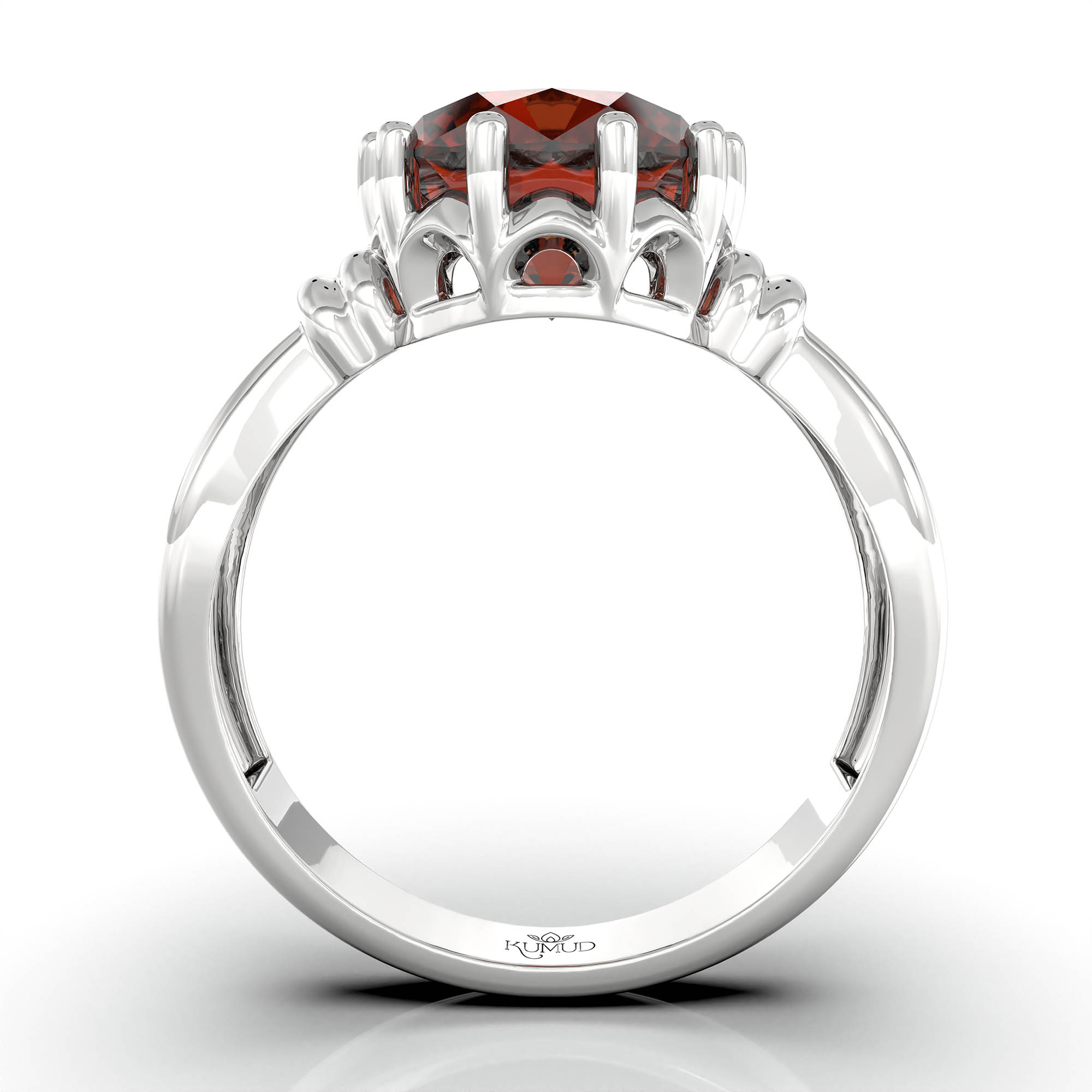 Hessonite (Gomed) Ring for Women in 18K White Gold – Oval 9x8 mm, Prong Setting, 3 g (Design KF-10) thumbnail