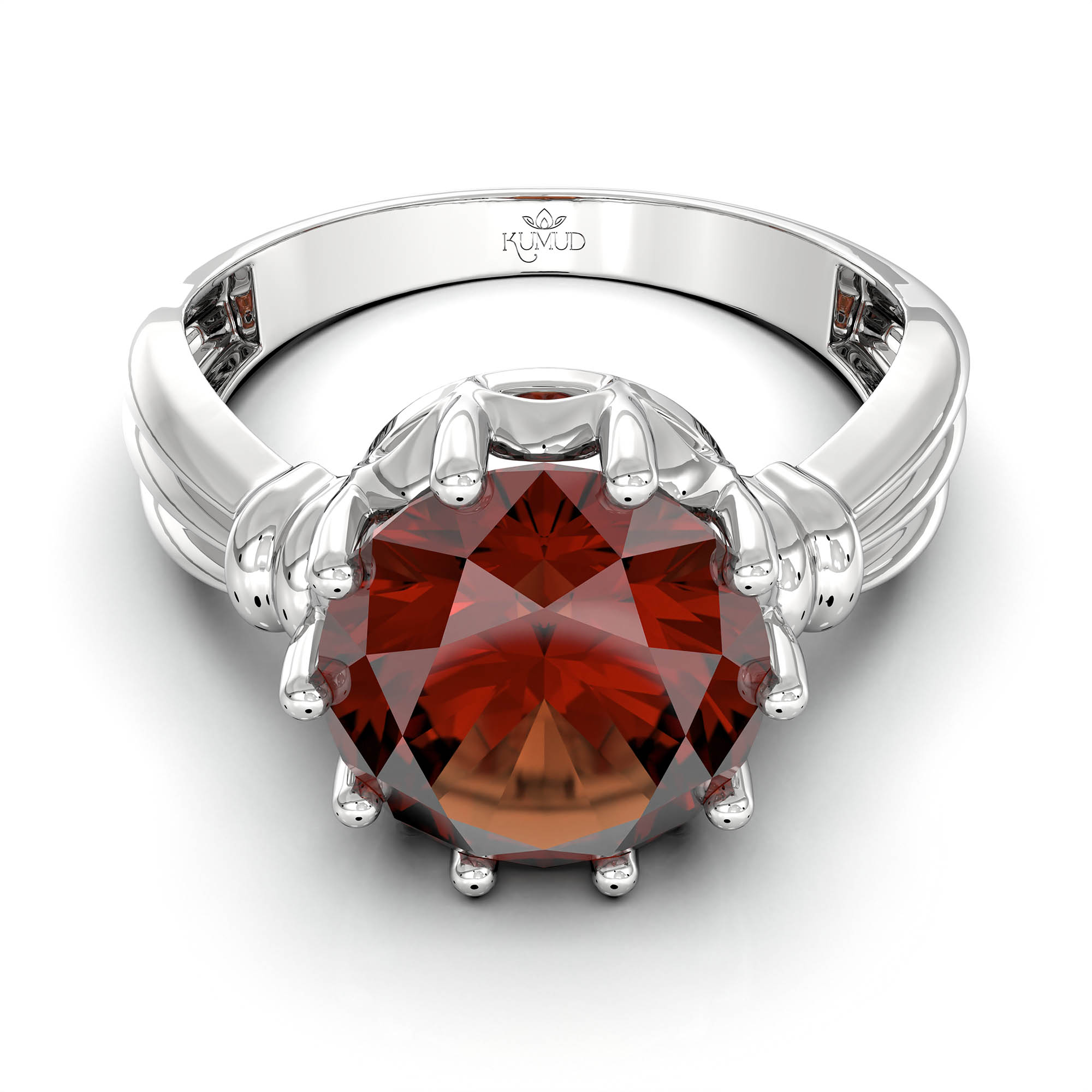 Hessonite (Gomed) Ring for Women in 18K White Gold – Oval 9x8 mm, Prong Setting, 3 g (Design KF-10) thumbnail