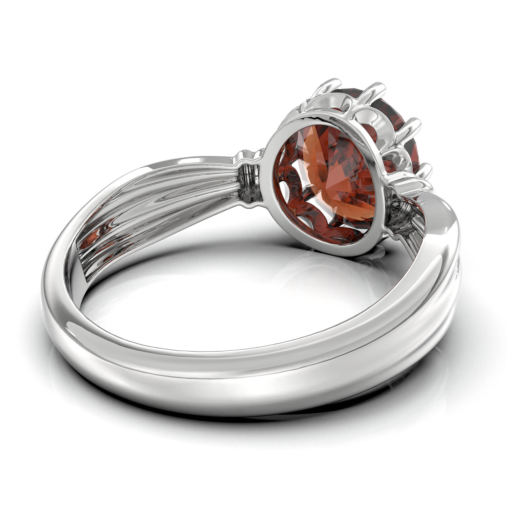 Hessonite (Gomed) Ring for Women in 18K White Gold – Oval 9x8 mm, Prong Setting, 3 g (Design KF-10) thumbnail