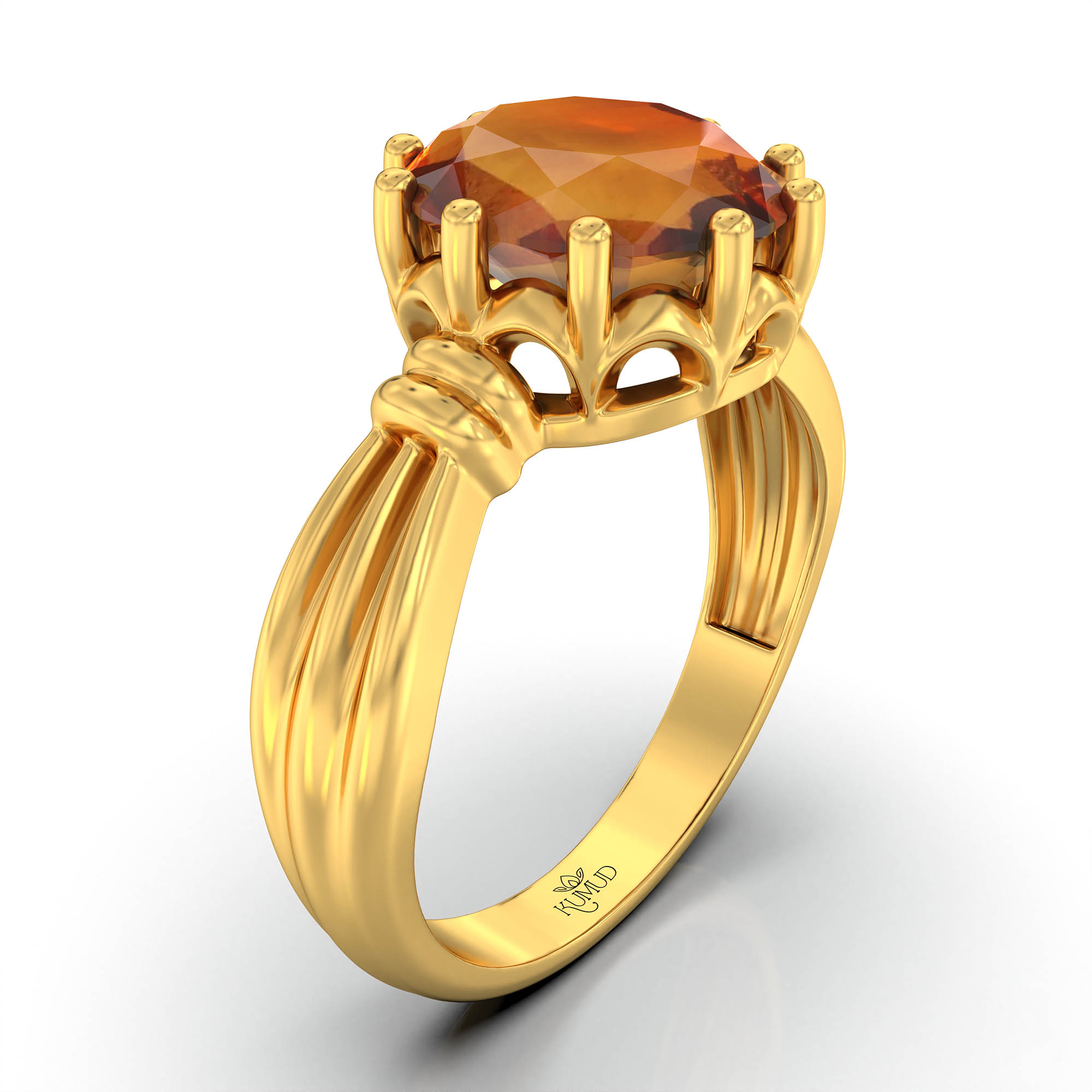 Hessonite (Gomed) Ring for Women in 22K Yellow Gold – Oval 9x8 mm, Prong Setting, 3 g (Design KF-10) thumbnail