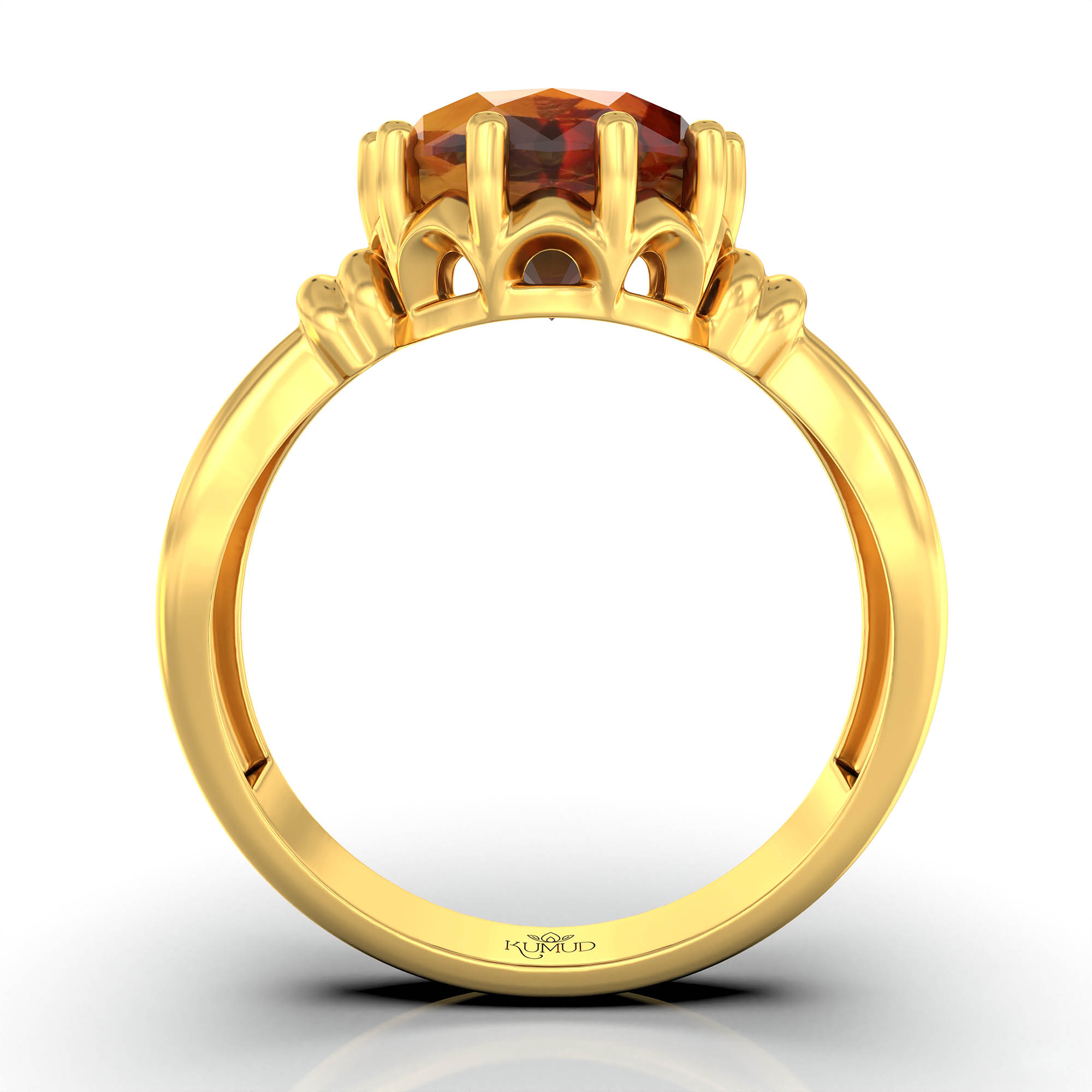 Hessonite (Gomed) Ring for Women in 22K Yellow Gold – Oval 9x8 mm, Prong Setting, 3 g (Design KF-10) thumbnail