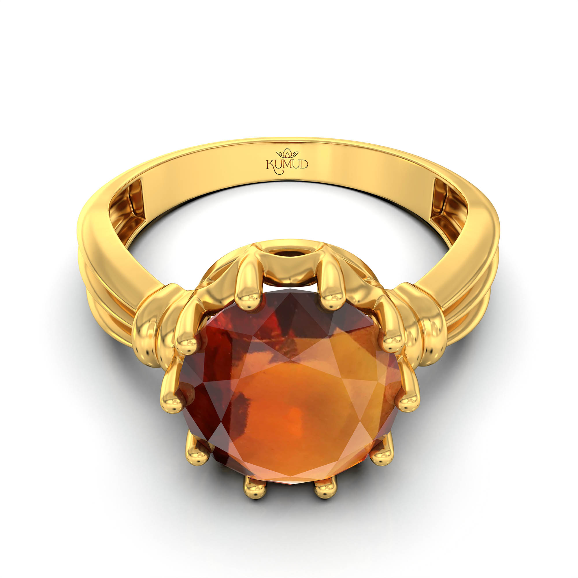 Hessonite (Gomed) Ring for Women in 22K Yellow Gold – Oval 9x8 mm, Prong Setting, 3 g (Design KF-10) thumbnail