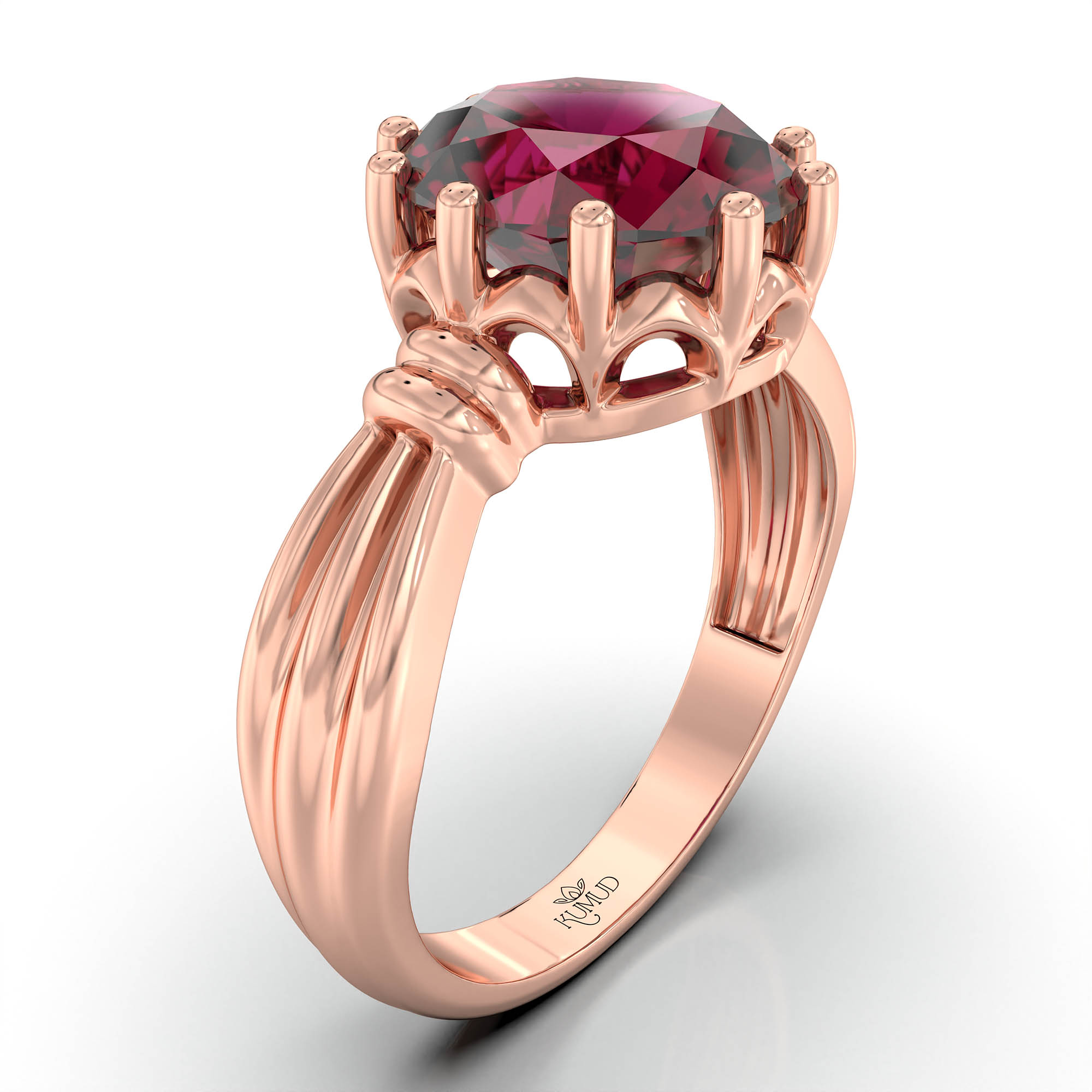 Ruby (Manik) Ring for Women in 18K Rose Gold – Oval 9x8 mm, Prong Setting, 3 g (Design KF-10) thumbnail