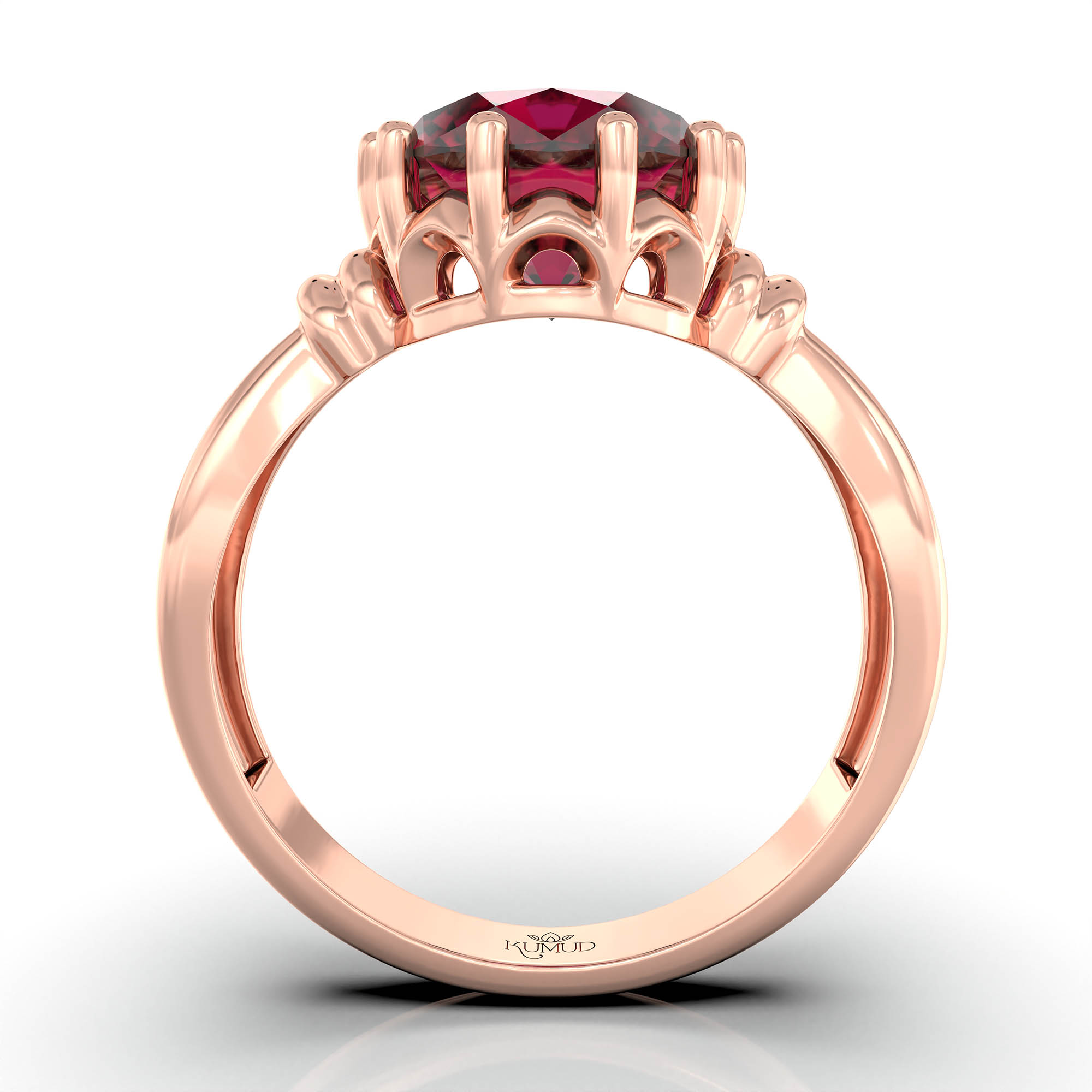 Ruby (Manik) Ring for Women in 18K Rose Gold – Oval 9x8 mm, Prong Setting, 3 g (Design KF-10) thumbnail