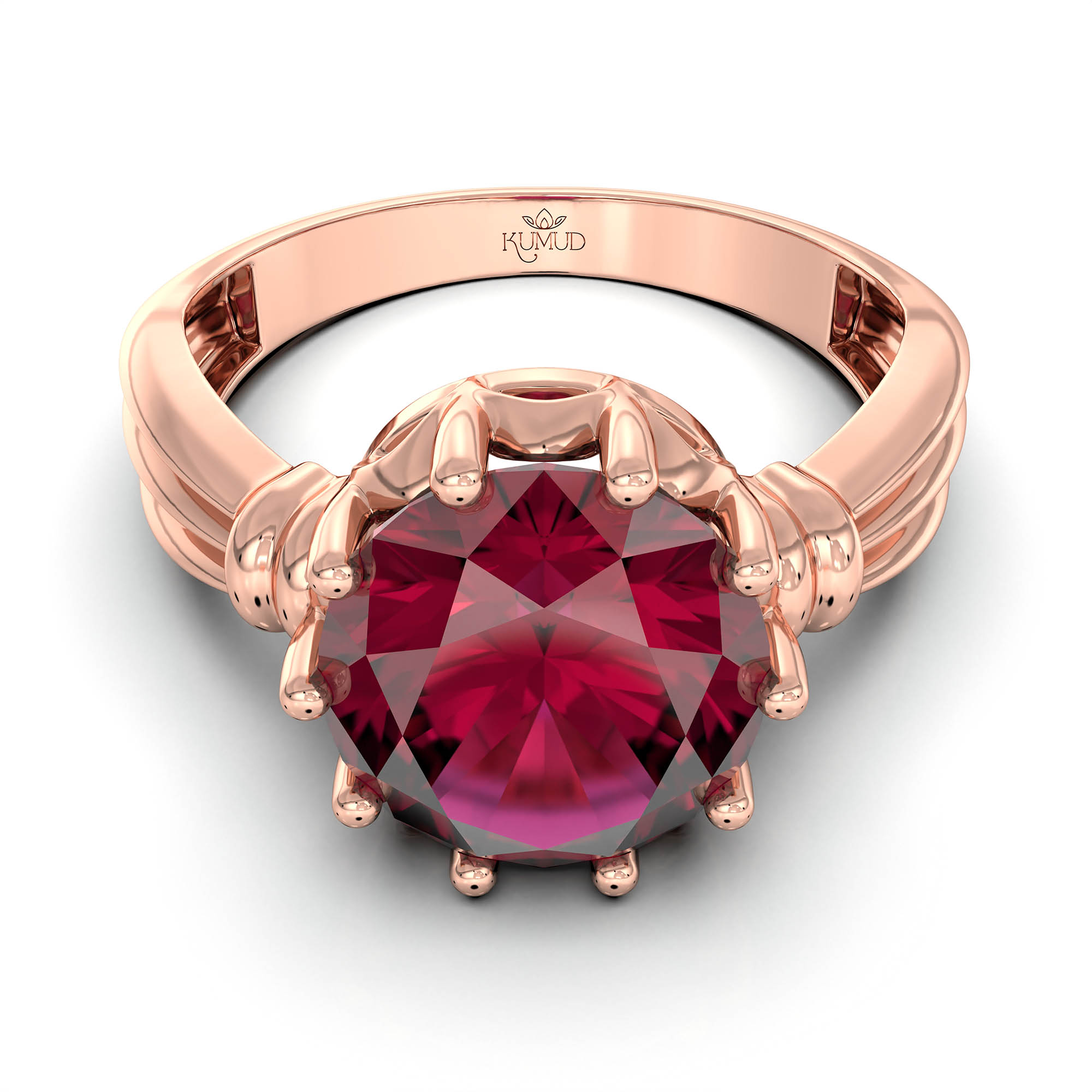 Ruby (Manik) Ring for Women in 18K Rose Gold – Oval 9x8 mm, Prong Setting, 3 g (Design KF-10) thumbnail