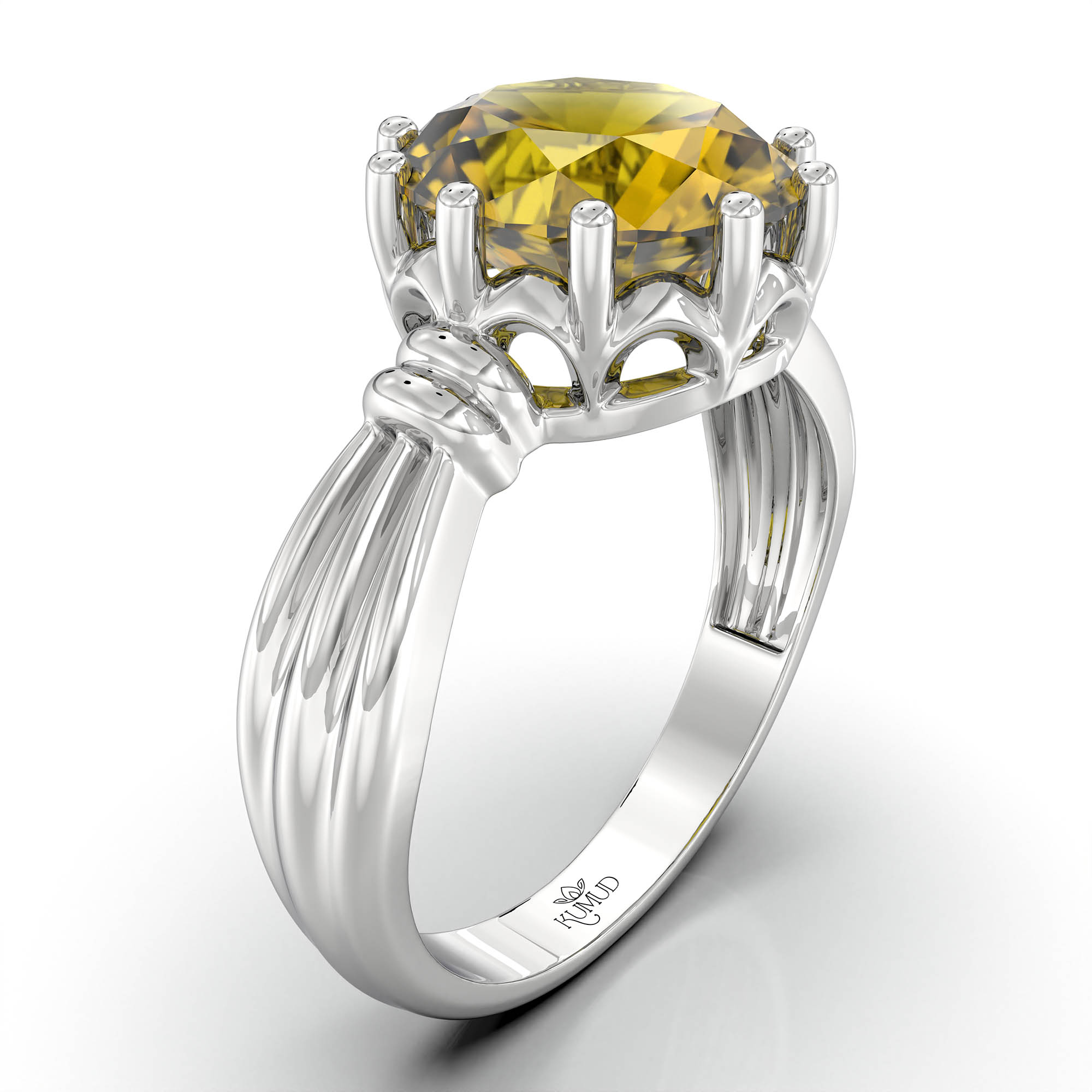 Yellow Sapphire (Pukhraj) Ring for Women in 925 Sterling Silver – Oval 9x8 mm, Prong Setting, 1.8 g (Design KF-10) thumbnail