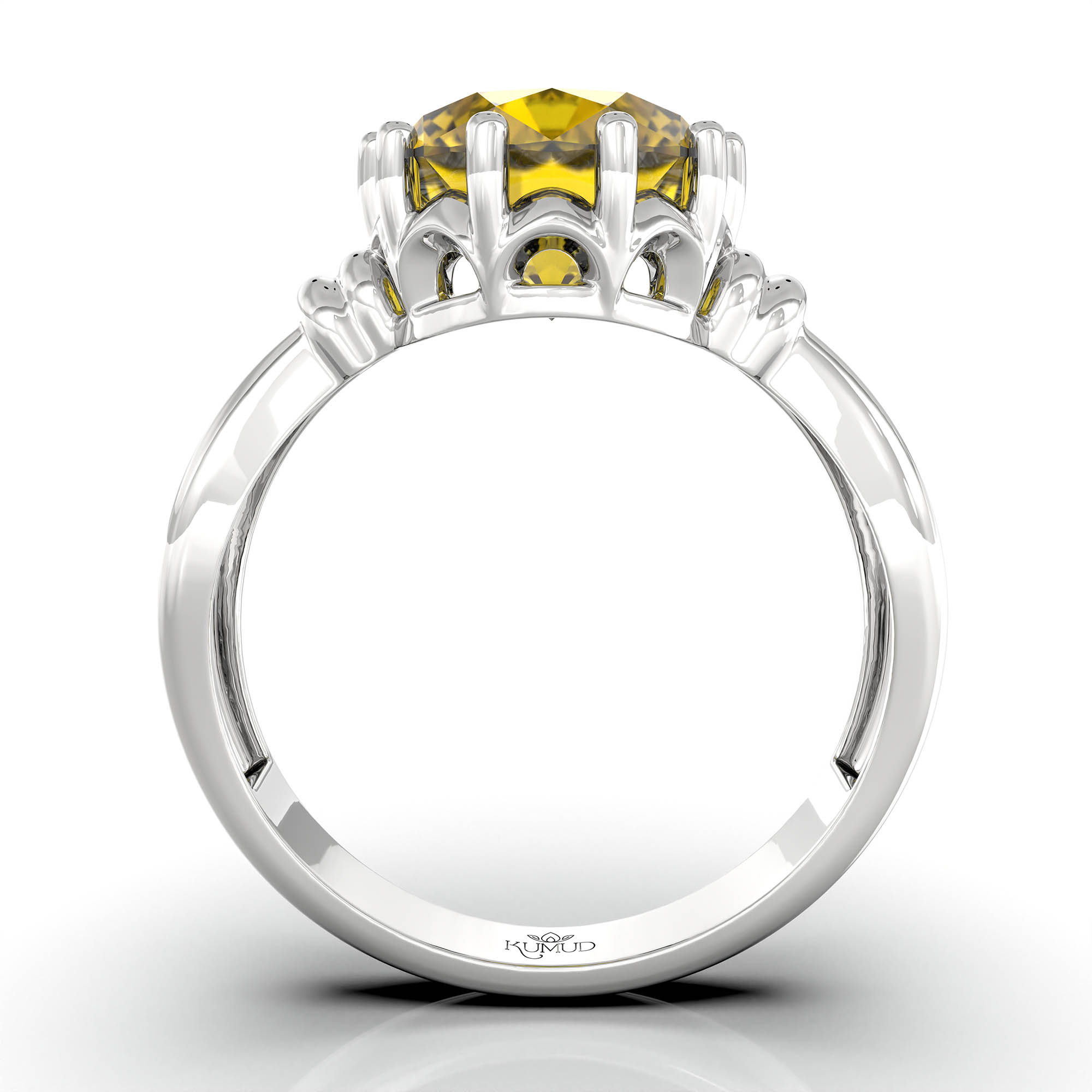 Yellow Sapphire (Pukhraj) Ring for Women in 925 Sterling Silver – Oval 9x8 mm, Prong Setting, 1.8 g (Design KF-10) thumbnail
