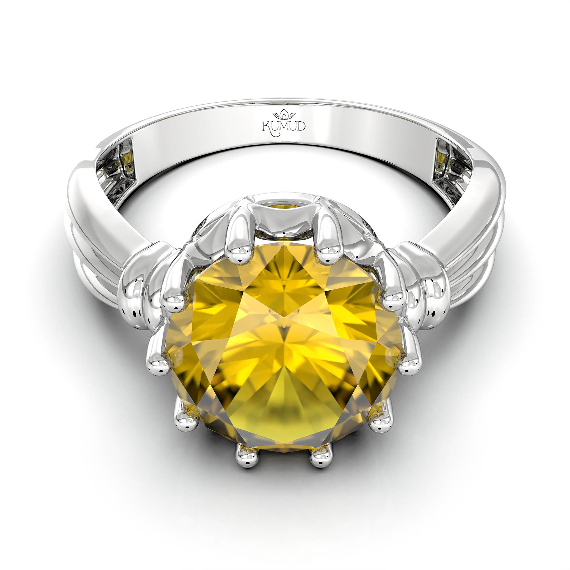 Yellow Sapphire (Pukhraj) Ring for Women in 925 Sterling Silver – Oval 9x8 mm, Prong Setting, 1.8 g (Design KF-10) thumbnail