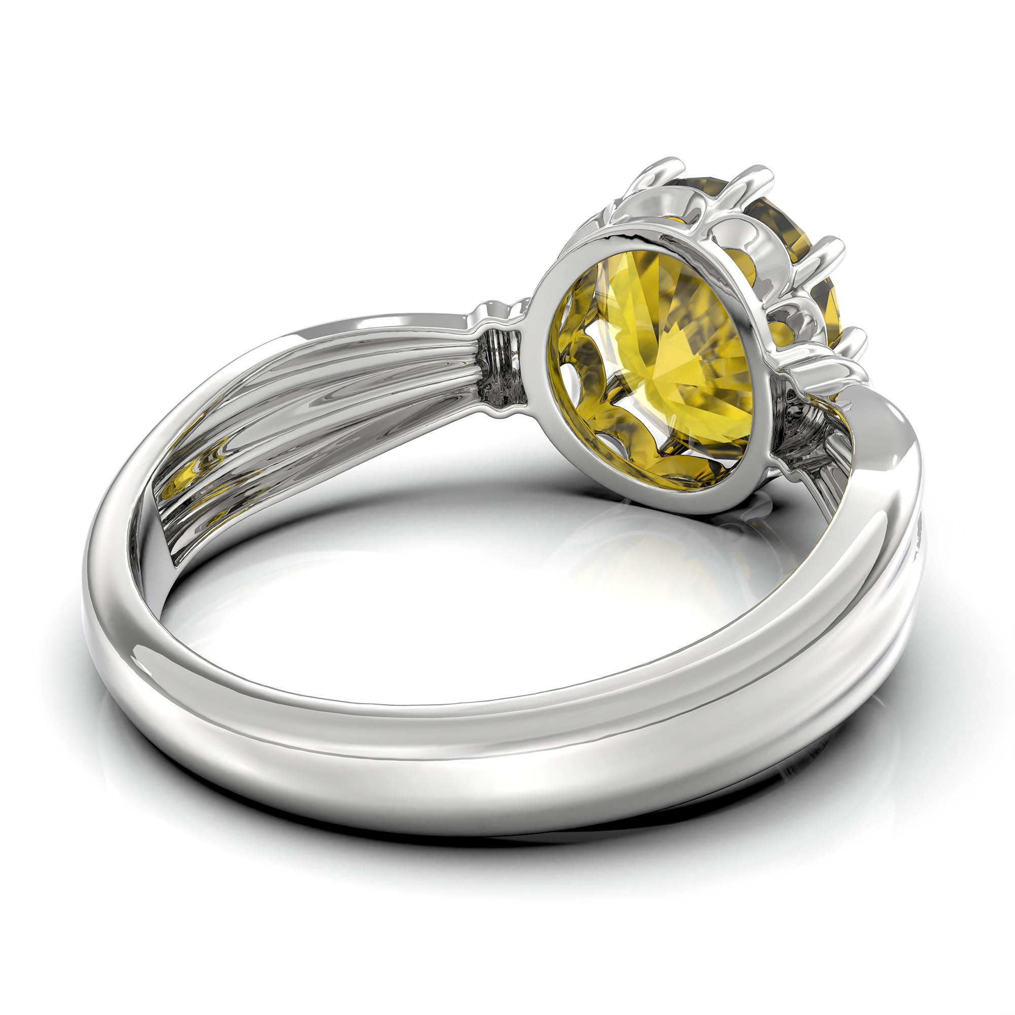 Yellow Sapphire (Pukhraj) Ring for Women in 925 Sterling Silver – Oval 9x8 mm, Prong Setting, 1.8 g (Design KF-10) thumbnail