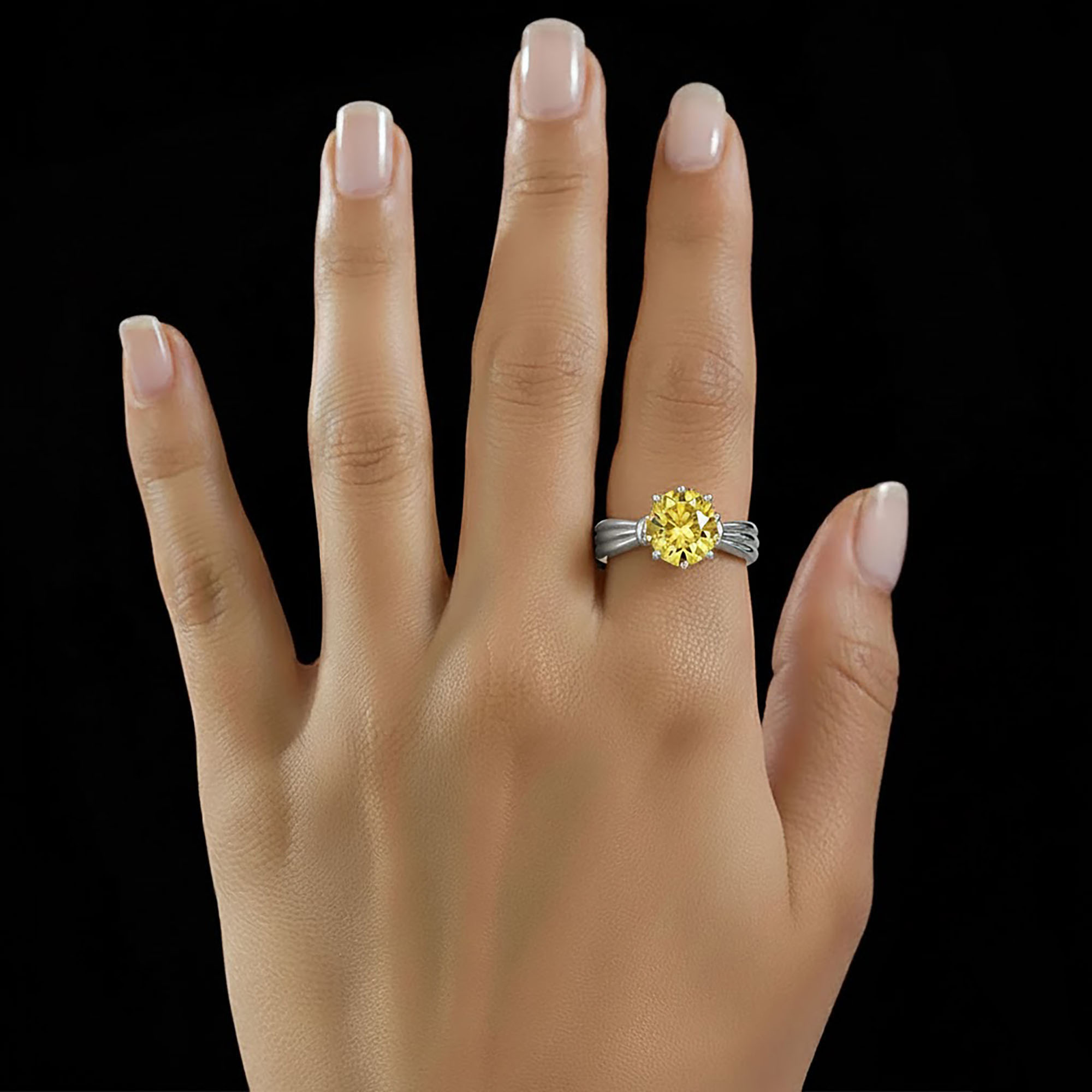 Yellow Sapphire (Pukhraj) Ring for Women in 925 Sterling Silver – Oval 9x8 mm, Prong Setting, 1.8 g (Design KF-10) thumbnail