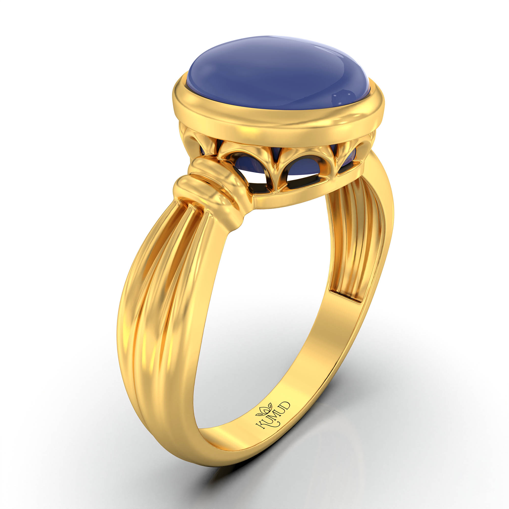 Blue Sapphire (Neelam) Ring for Women in 22K Yellow Gold – Oval Cabochon 9x8 mm, Bezel Setting, 3 g (Design KF-10) thumbnail