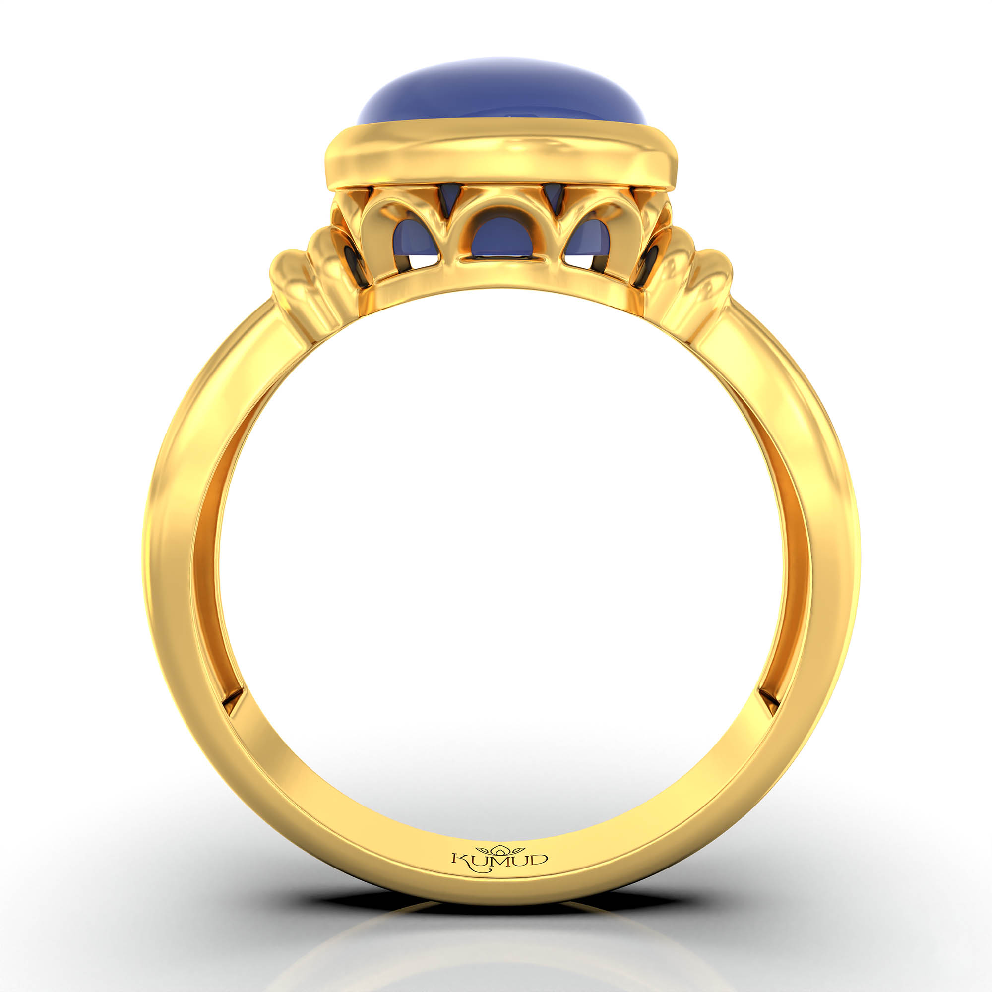 Blue Sapphire (Neelam) Ring for Women in 22K Yellow Gold – Oval Cabochon 9x8 mm, Bezel Setting, 3 g (Design KF-10) thumbnail
