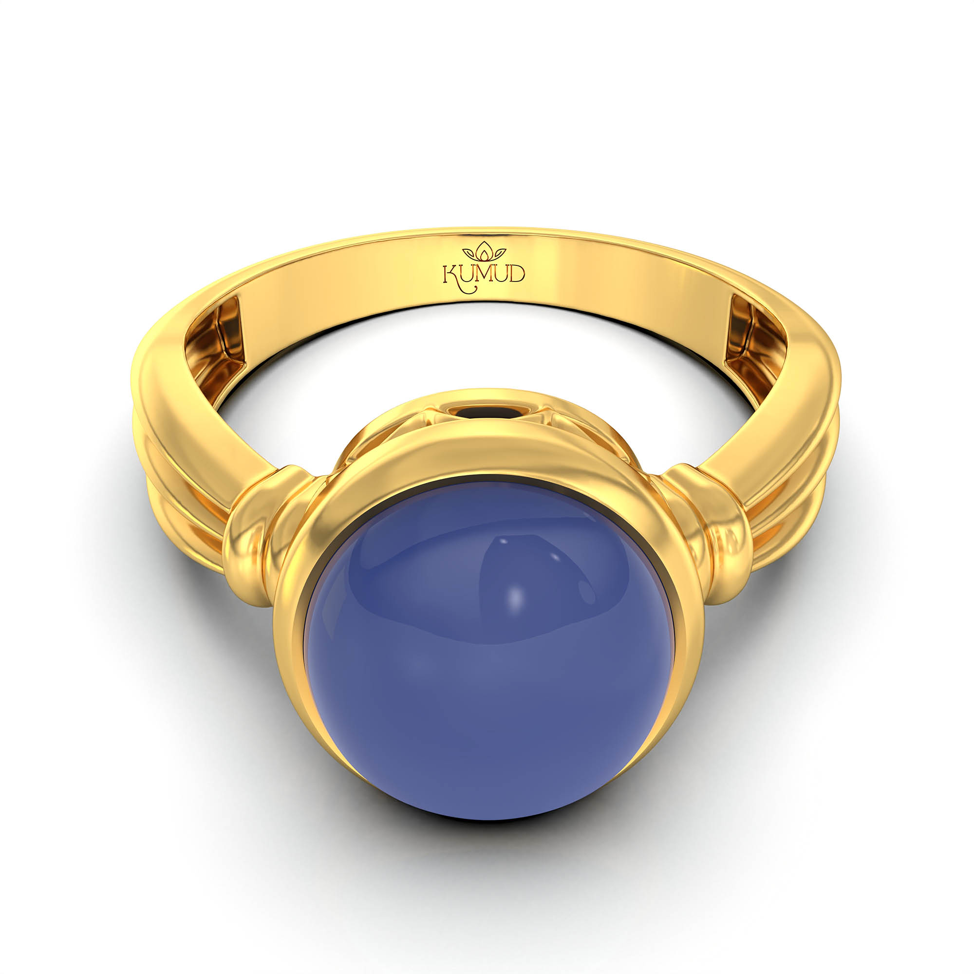 Blue Sapphire (Neelam) Ring for Women in 22K Yellow Gold – Oval Cabochon 9x8 mm, Bezel Setting, 3 g (Design KF-10) thumbnail