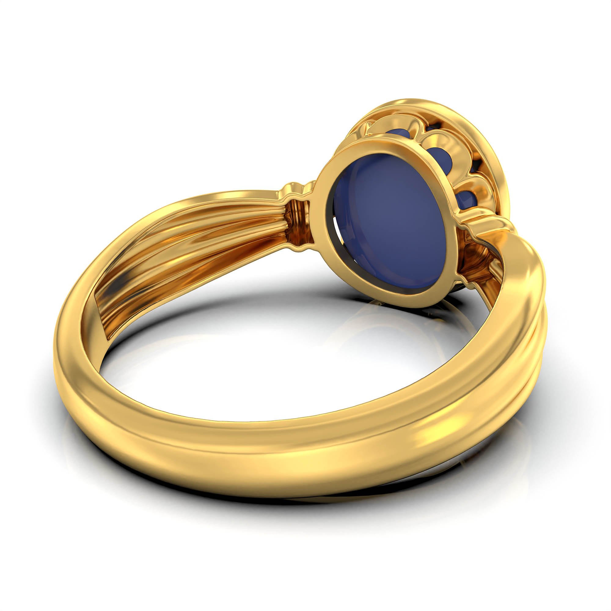 Blue Sapphire (Neelam) Ring for Women in 22K Yellow Gold – Oval Cabochon 9x8 mm, Bezel Setting, 3 g (Design KF-10) thumbnail