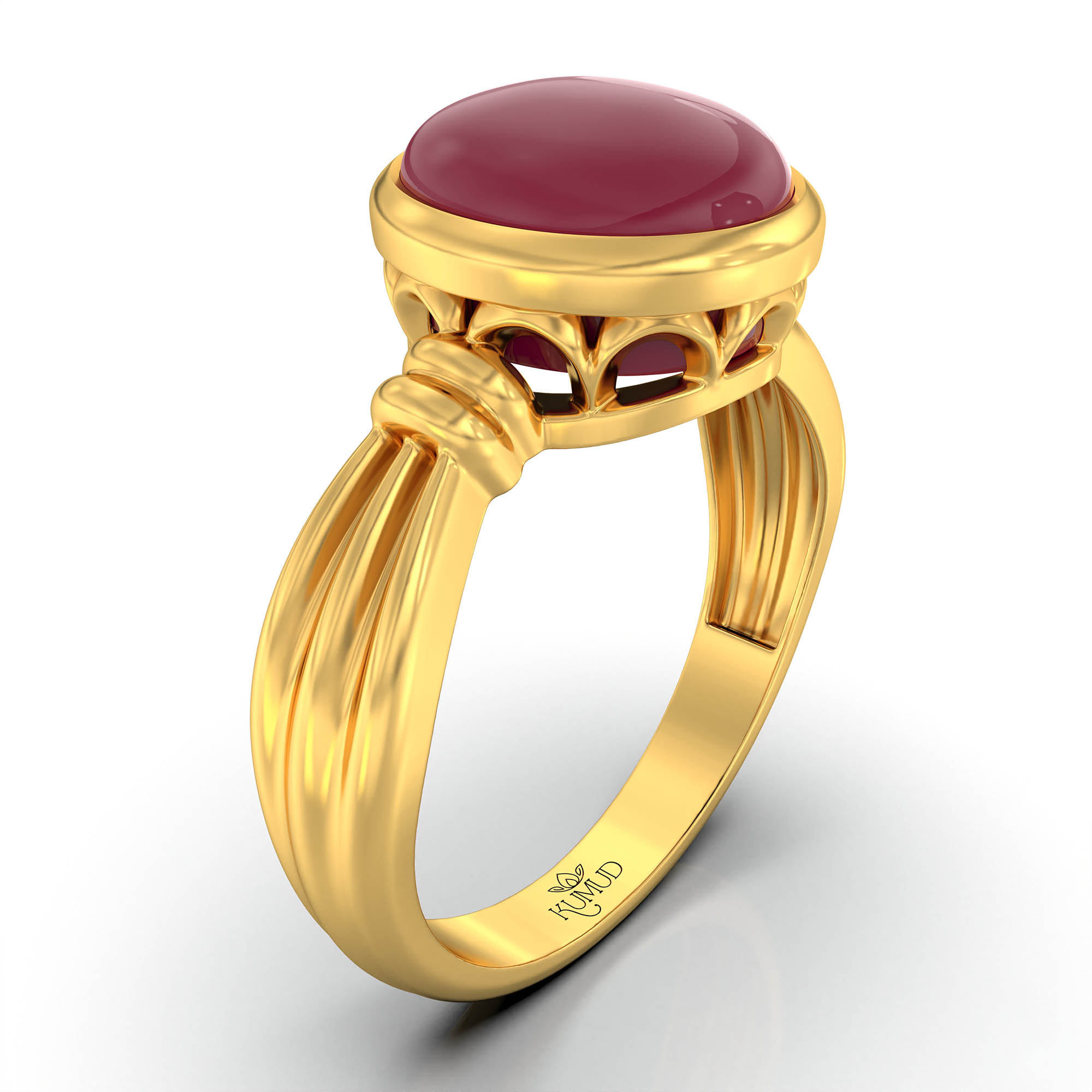 Ruby (Manik) Ring for Women in 22K Yellow Gold – Oval Cabochon 9x8 mm, Bezel Setting, 3 g (Design KF-10) thumbnail