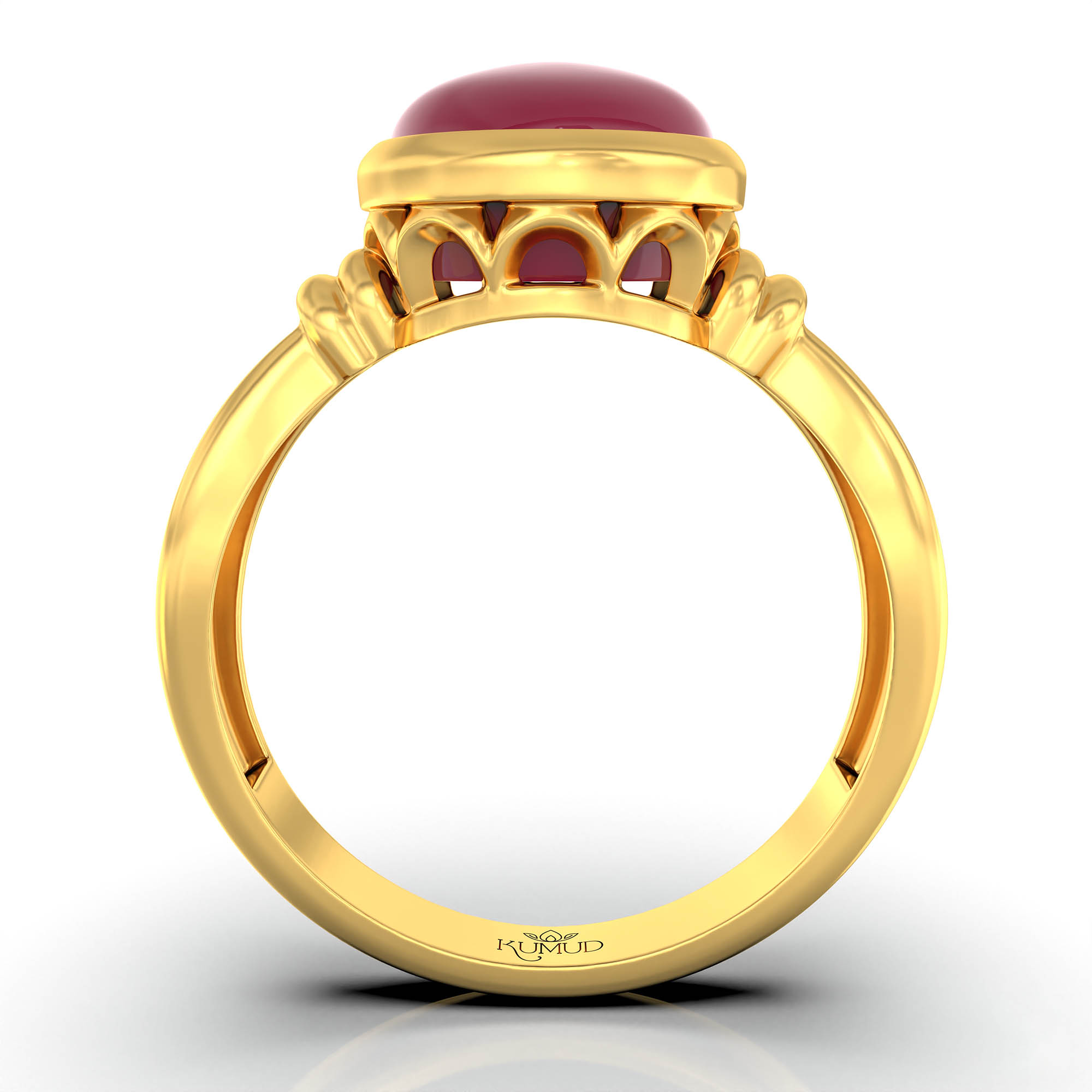 Ruby (Manik) Ring for Women in 22K Yellow Gold – Oval Cabochon 9x8 mm, Bezel Setting, 3 g (Design KF-10) thumbnail