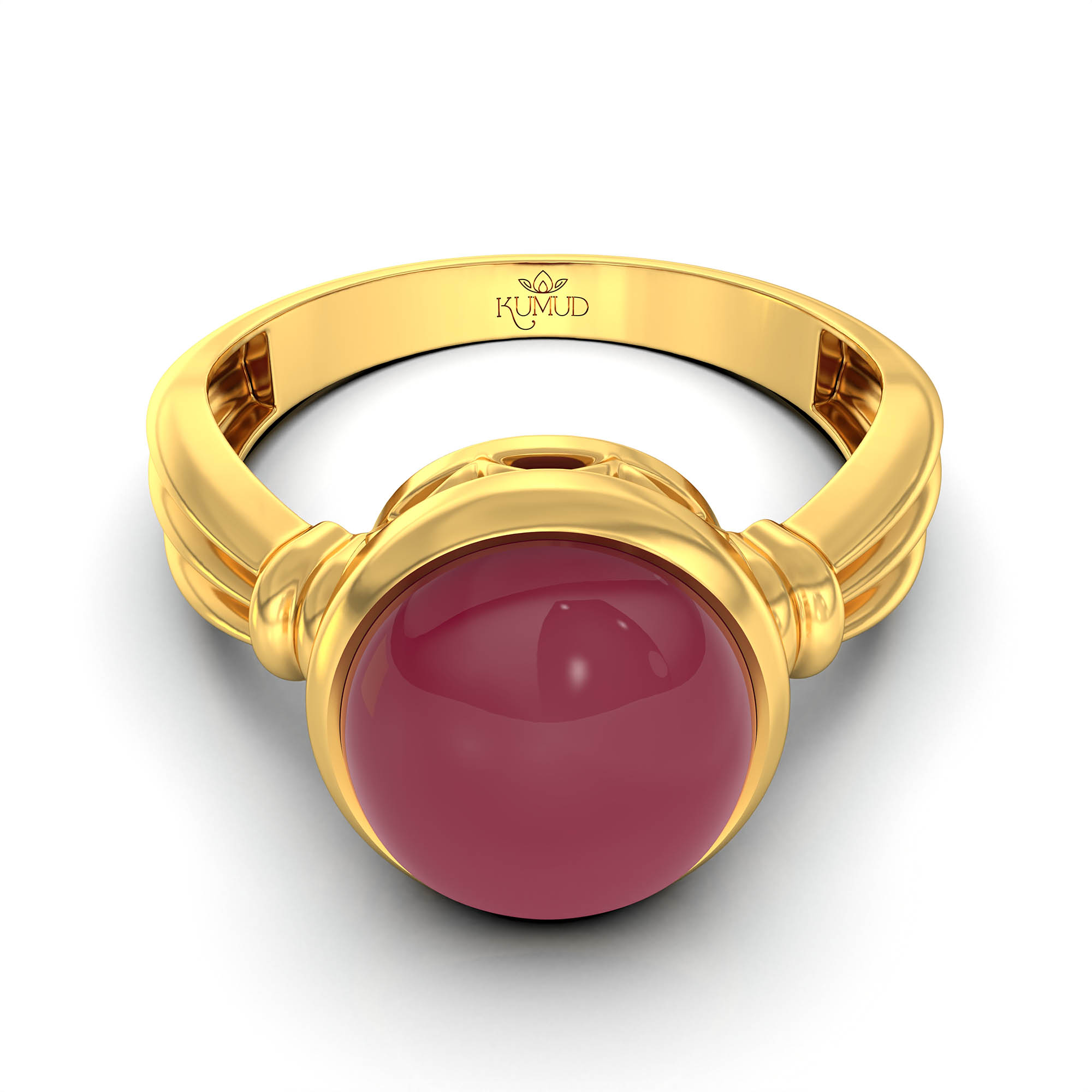 Ruby (Manik) Ring for Women in 22K Yellow Gold – Oval Cabochon 9x8 mm, Bezel Setting, 3 g (Design KF-10) thumbnail