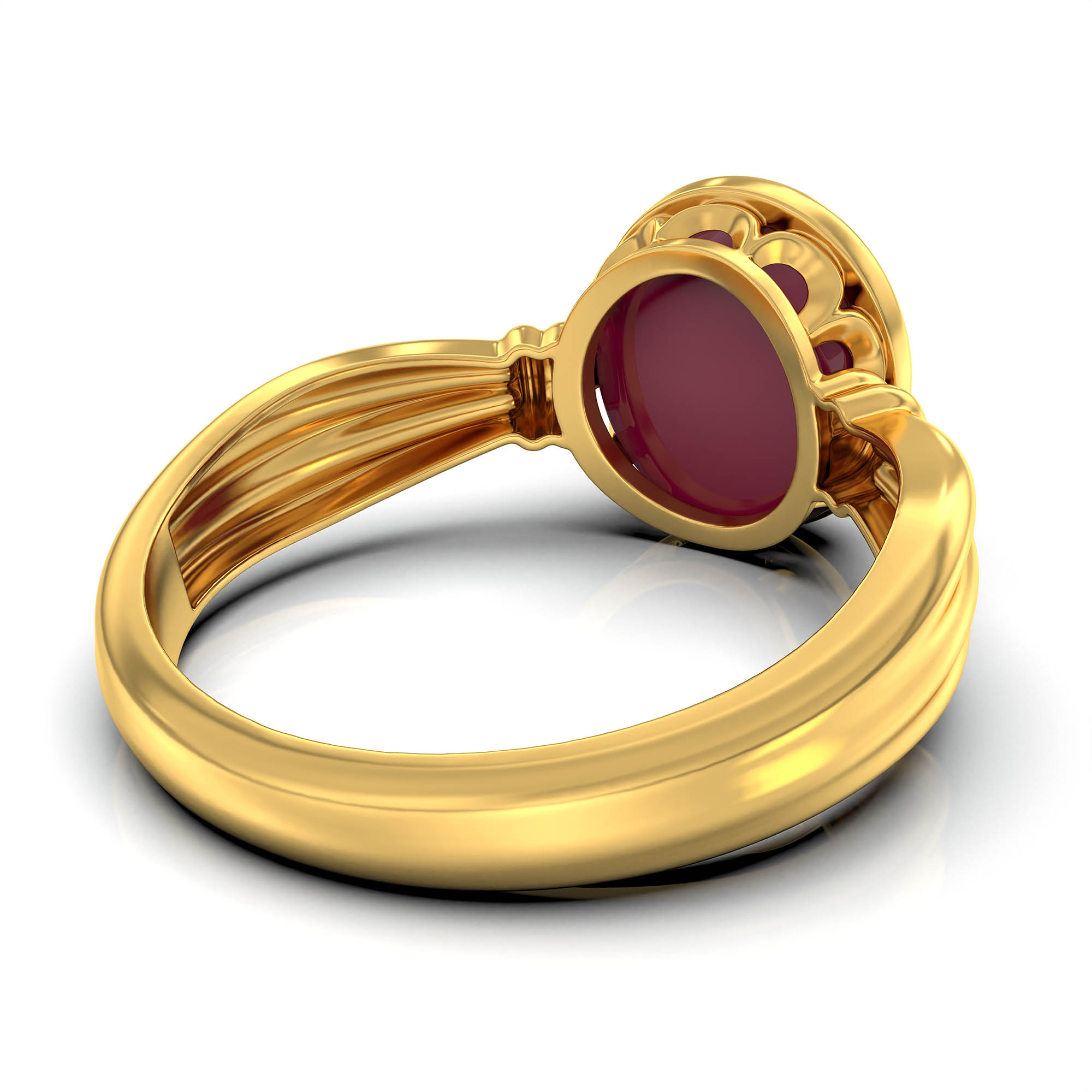 Ruby (Manik) Ring for Women in 22K Yellow Gold – Oval Cabochon 9x8 mm, Bezel Setting, 3 g (Design KF-10) thumbnail
