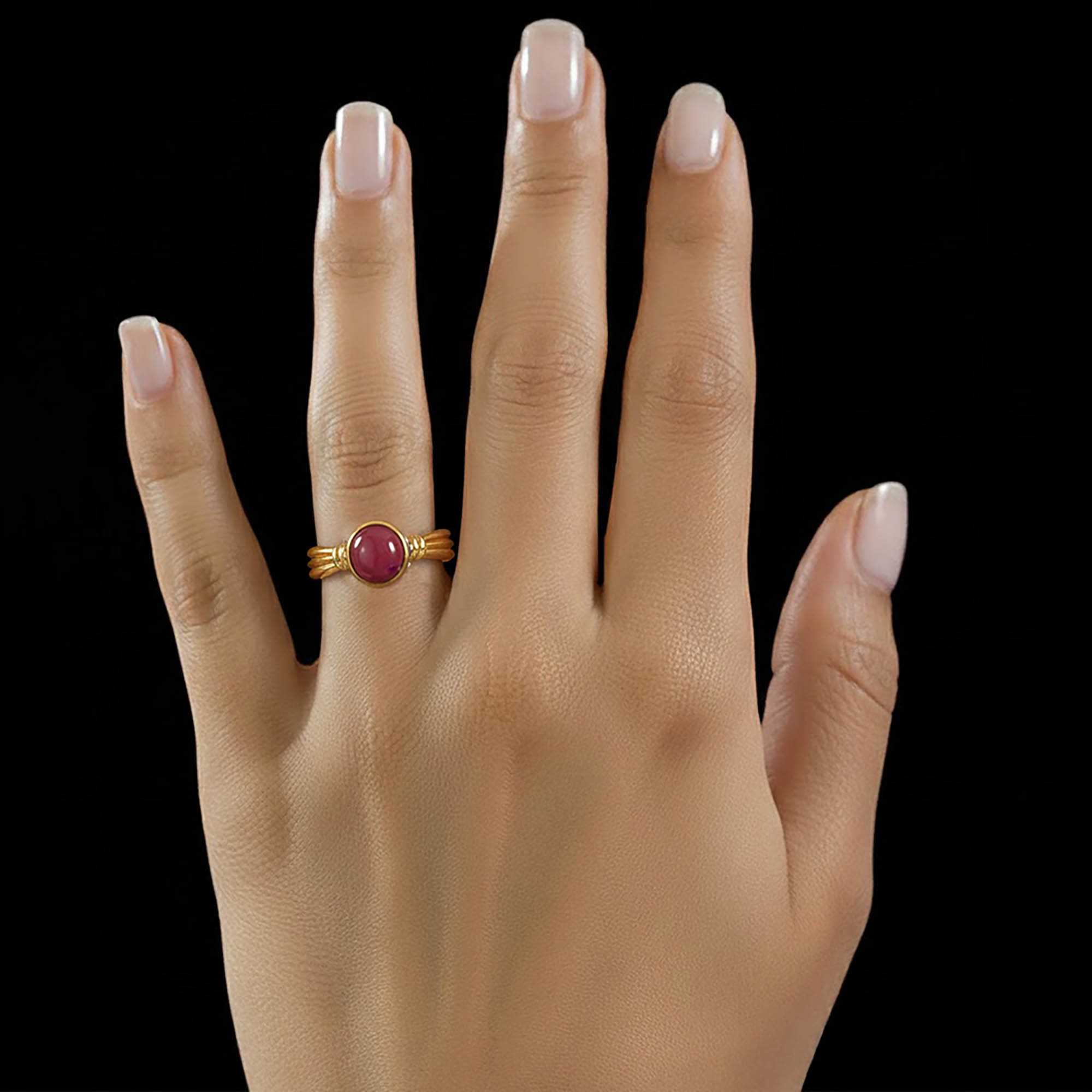 Ruby (Manik) Ring for Women in 22K Yellow Gold – Oval Cabochon 9x8 mm, Bezel Setting, 3 g (Design KF-10) thumbnail