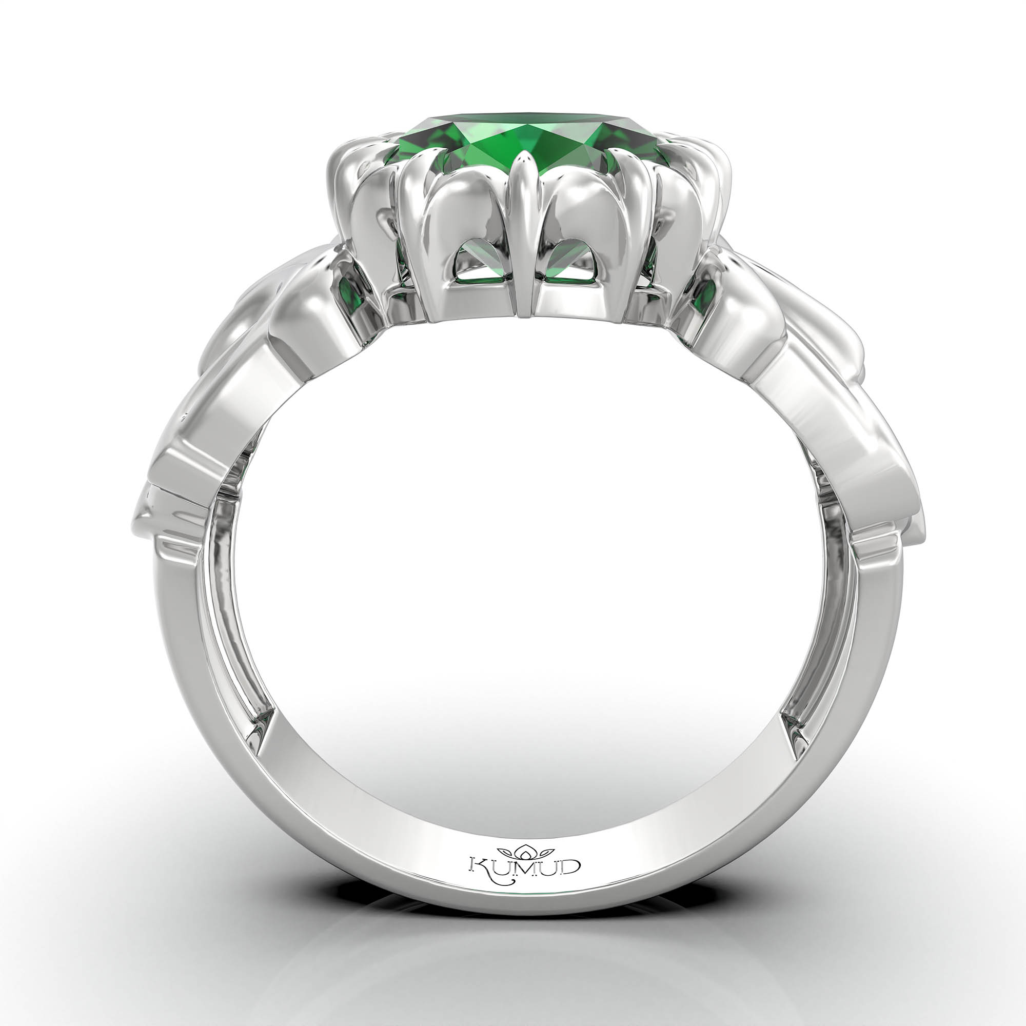 Emerald (Panna) Antique Ring for Women in 18K White Gold – Oval 9x8 mm, Prong Setting, 3 g (Design KA-1) thumbnail